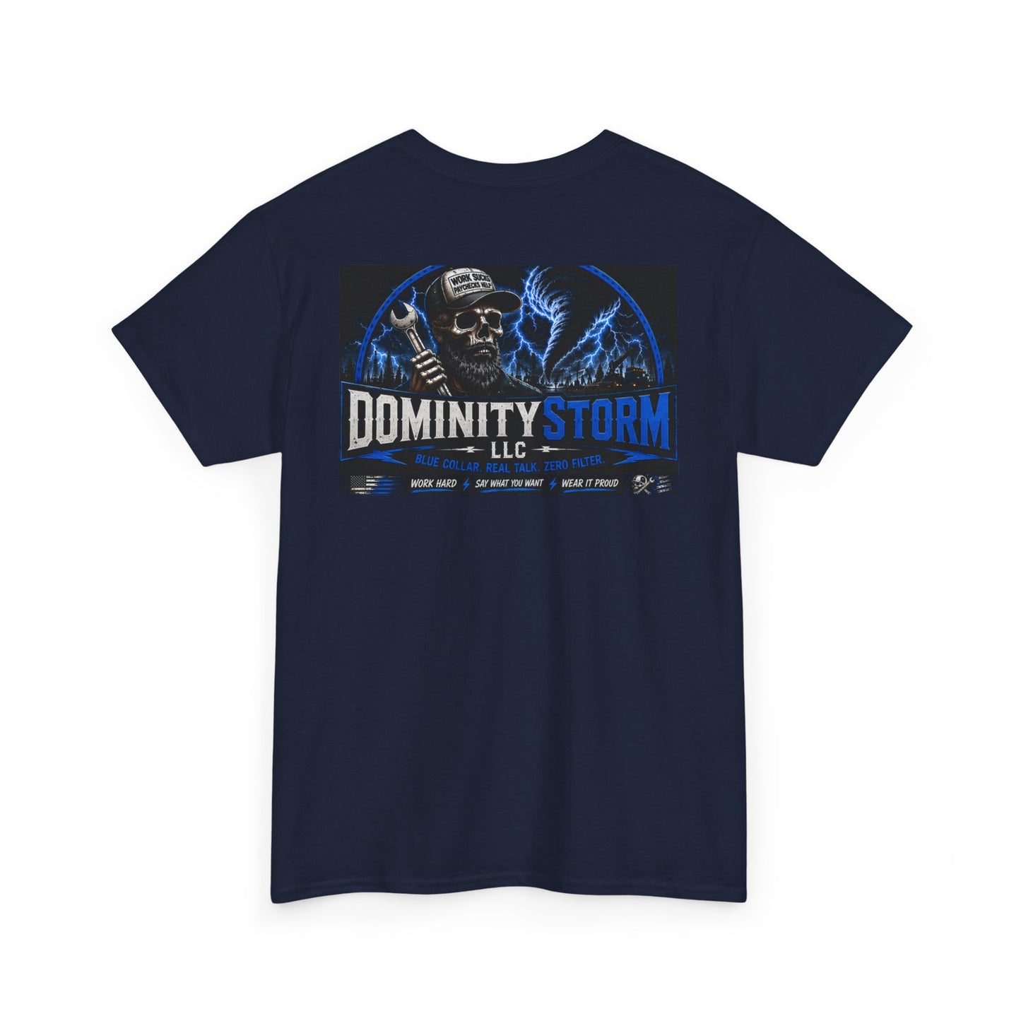 Dominity Storm LLC Graphic Tee — Lightning Skull Band Shirt