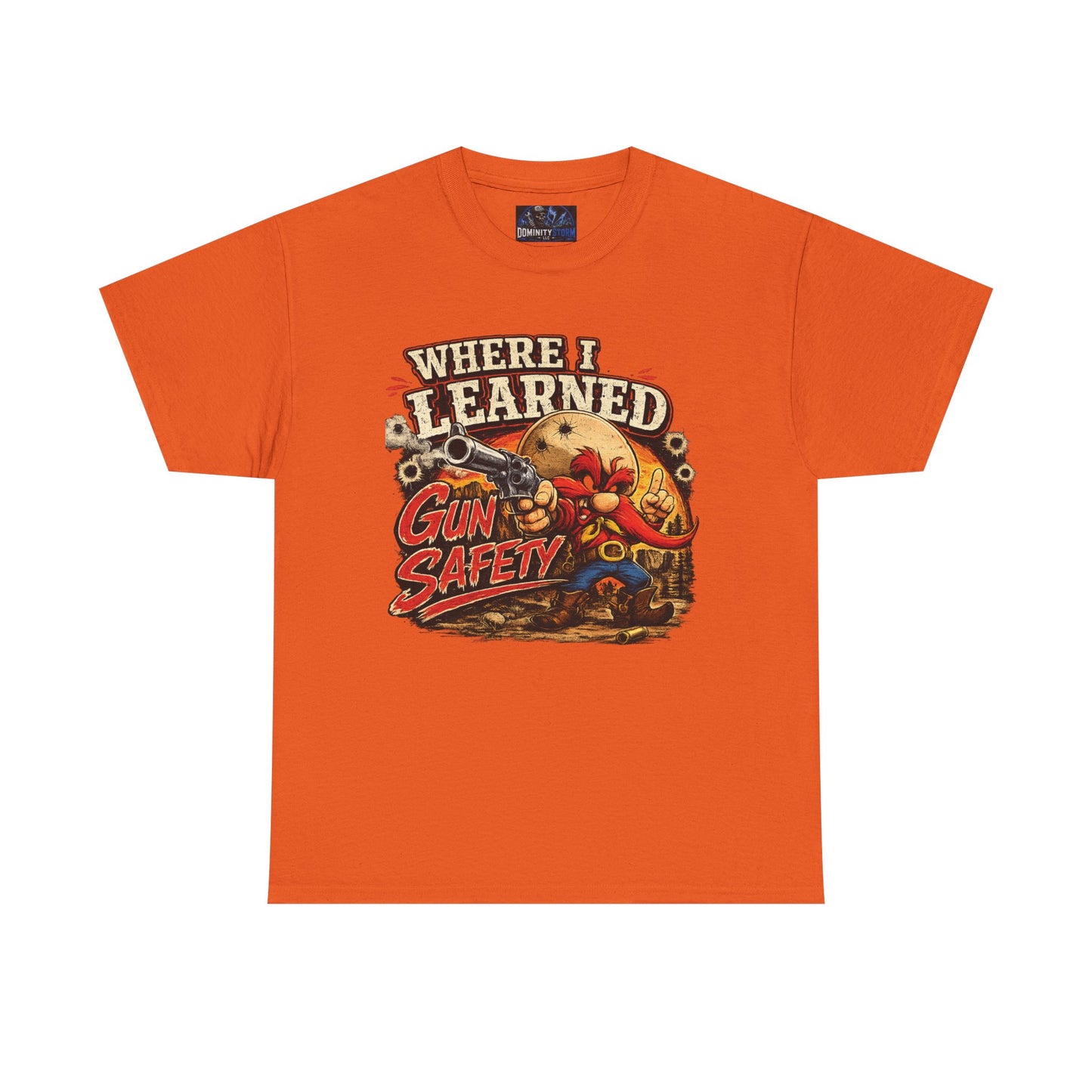 Where I Learned Gun Safety T-Shirt — Retro Cartoon Firearm Safety Tee