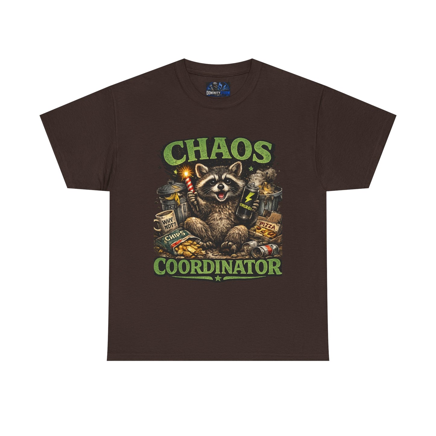 Chaos Coordinator T-Shirt — Funny Raccoon Graphic Tee for Gamers & Catastrophe Lovers