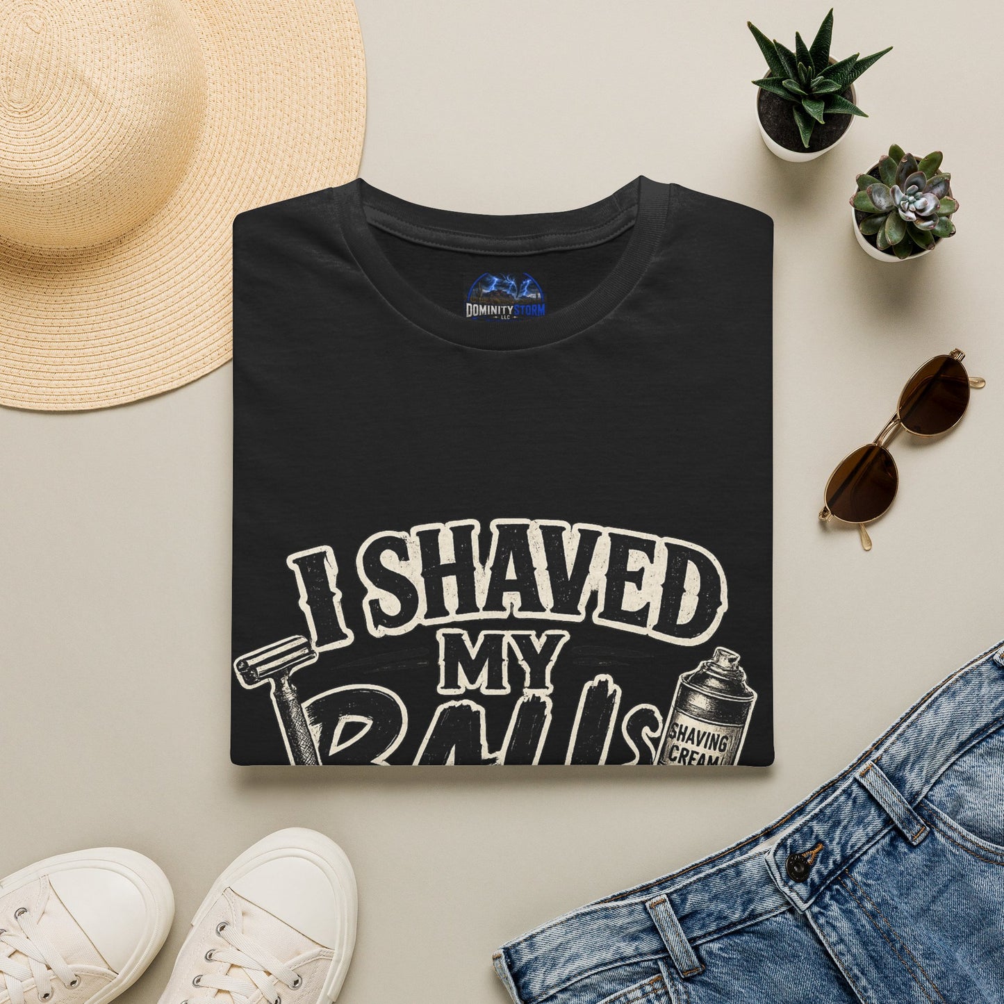I Shaved My Balls T-Shirt — Funny Gag Tee with Retro Shaving Design