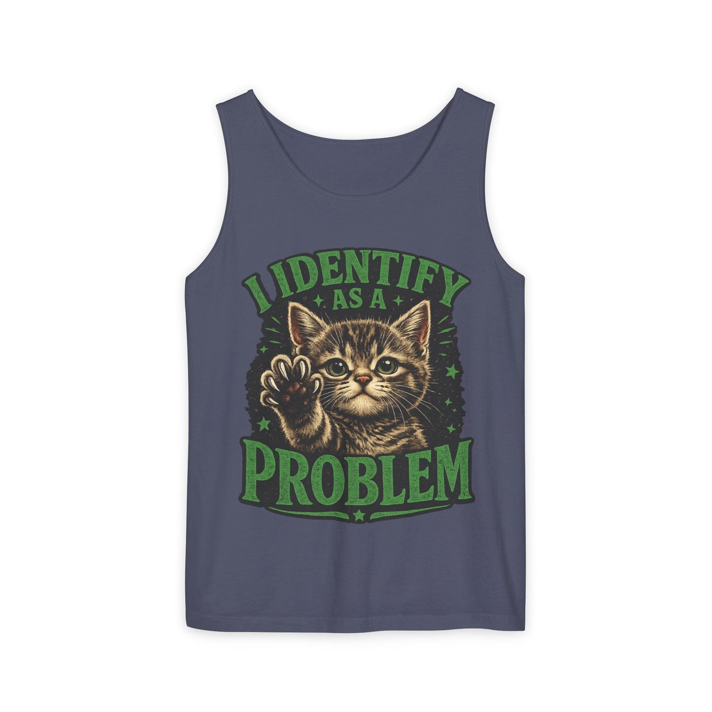 I Identify as a Problem Cat Tank Top — Funny Vintage Kitten Graphic Tank