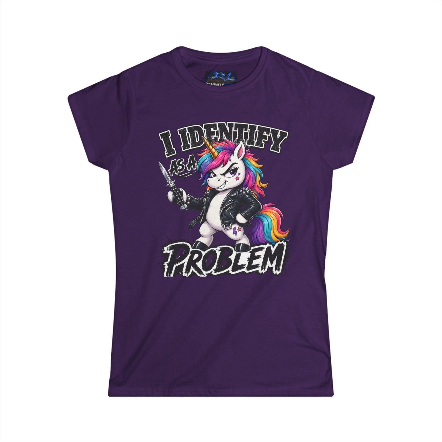 Graphic I Identify As A Problem Unicorn Tee — Funny Cute Unicorn Women's T-Shirt