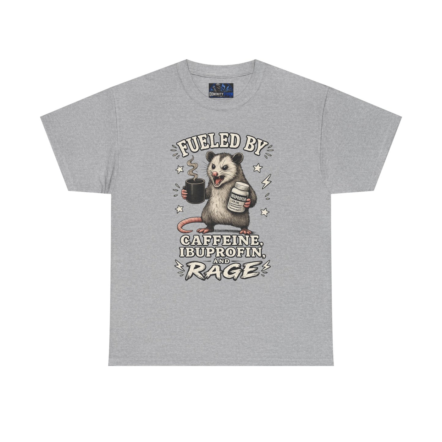 T-Shirt — Fueled by Caffeine, Ibuprofen & Rage Possum Coffee Humor Tee