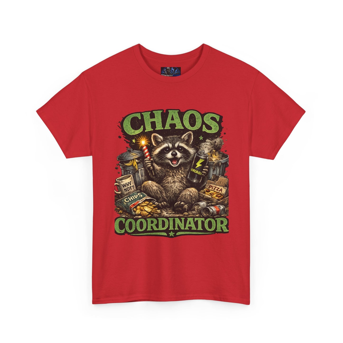 Chaos Coordinator T-Shirt — Funny Raccoon Graphic Tee for Gamers & Catastrophe Lovers