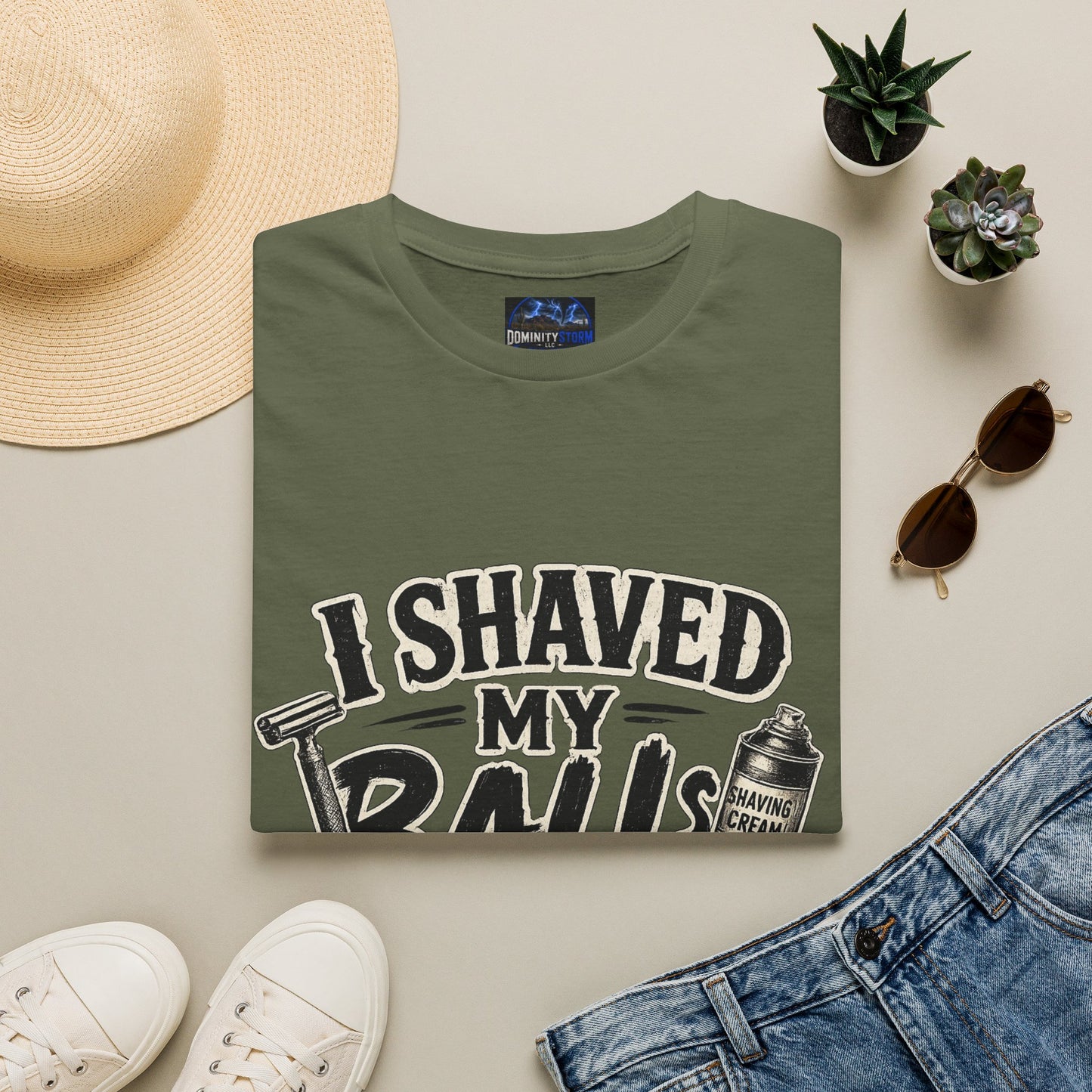 I Shaved My Balls T-Shirt — Funny Gag Tee with Retro Shaving Design