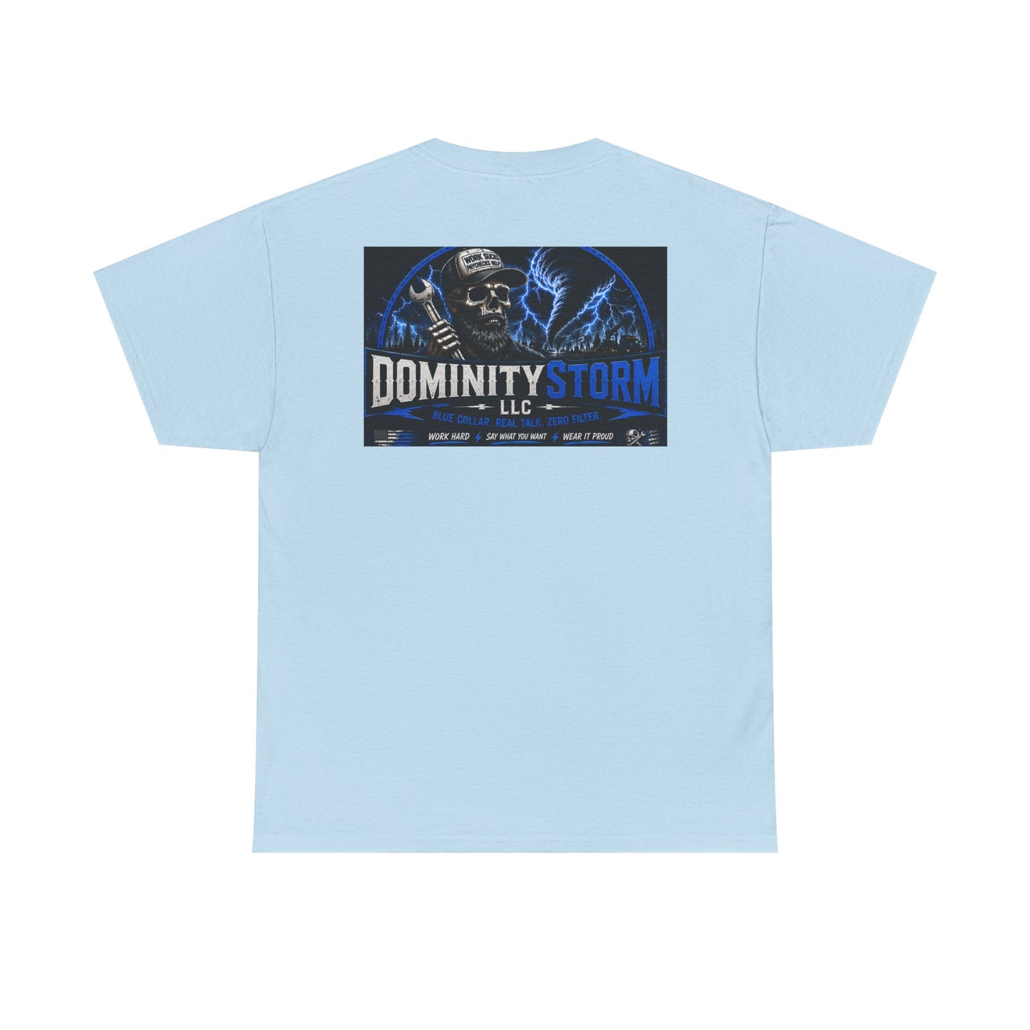 Dominity Storm LLC Graphic Tee — Lightning Skull Band Shirt