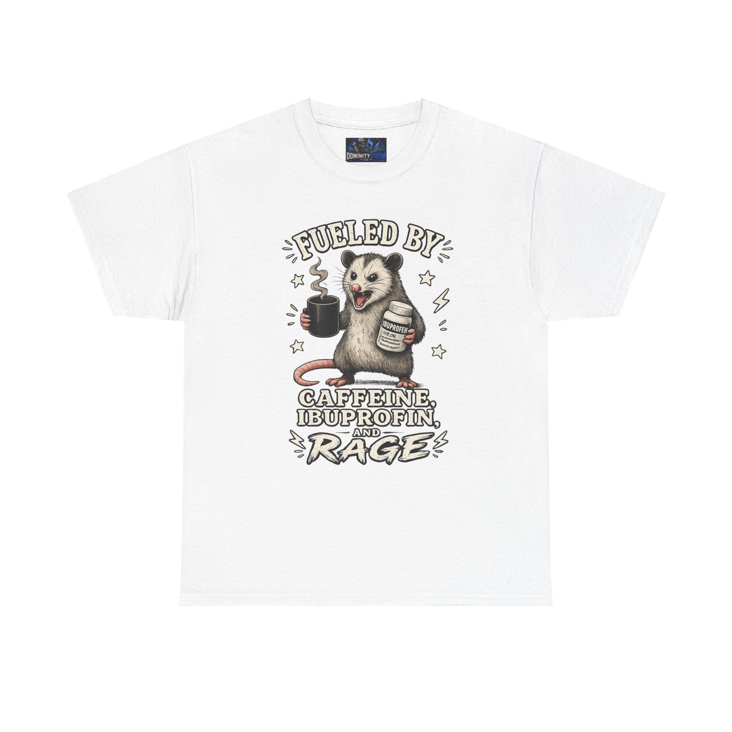 T-Shirt — Fueled by Caffeine, Ibuprofen & Rage Possum Coffee Humor Tee
