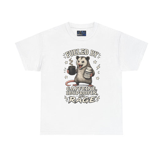 T-Shirt — Fueled by Caffeine, Ibuprofen & Rage Possum Coffee Humor Tee