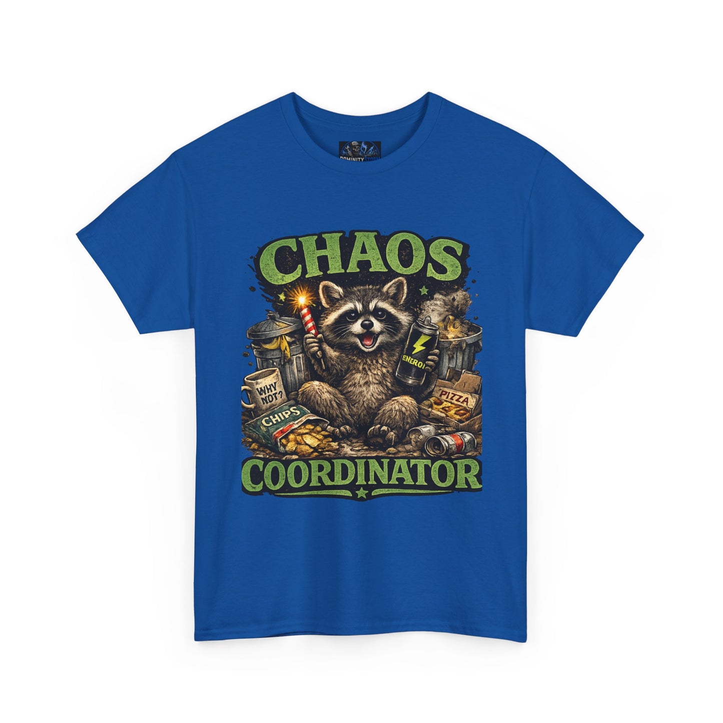 Chaos Coordinator T-Shirt — Funny Raccoon Graphic Tee for Gamers & Catastrophe Lovers