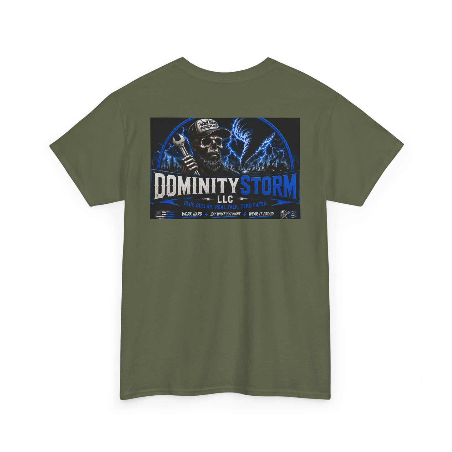 Dominity Storm LLC Graphic Tee — Lightning Skull Band Shirt