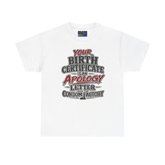 Graphic Tee — "Your Birth Certificate Is An Apology Letter From The Condom Factory" Funny Novelty T-Shirt