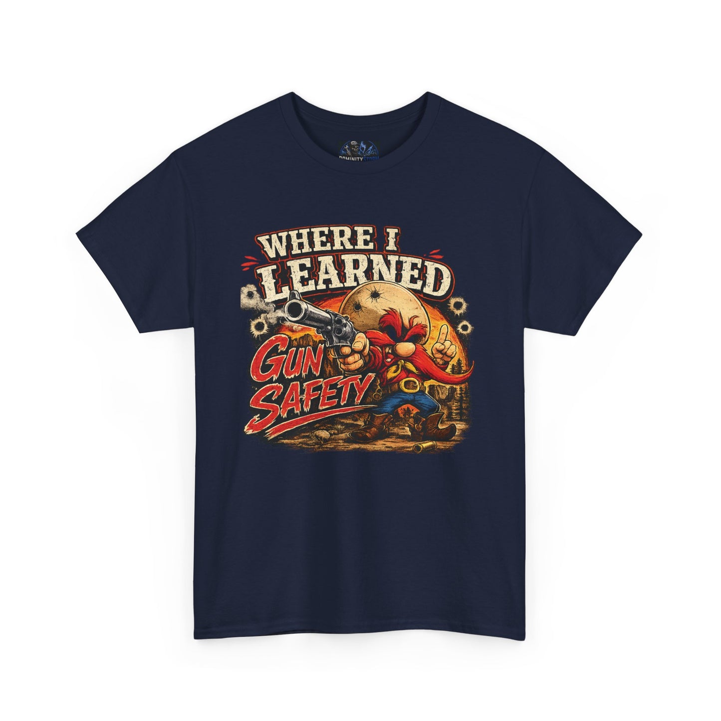 Where I Learned Gun Safety T-Shirt — Retro Cartoon Firearm Safety Tee