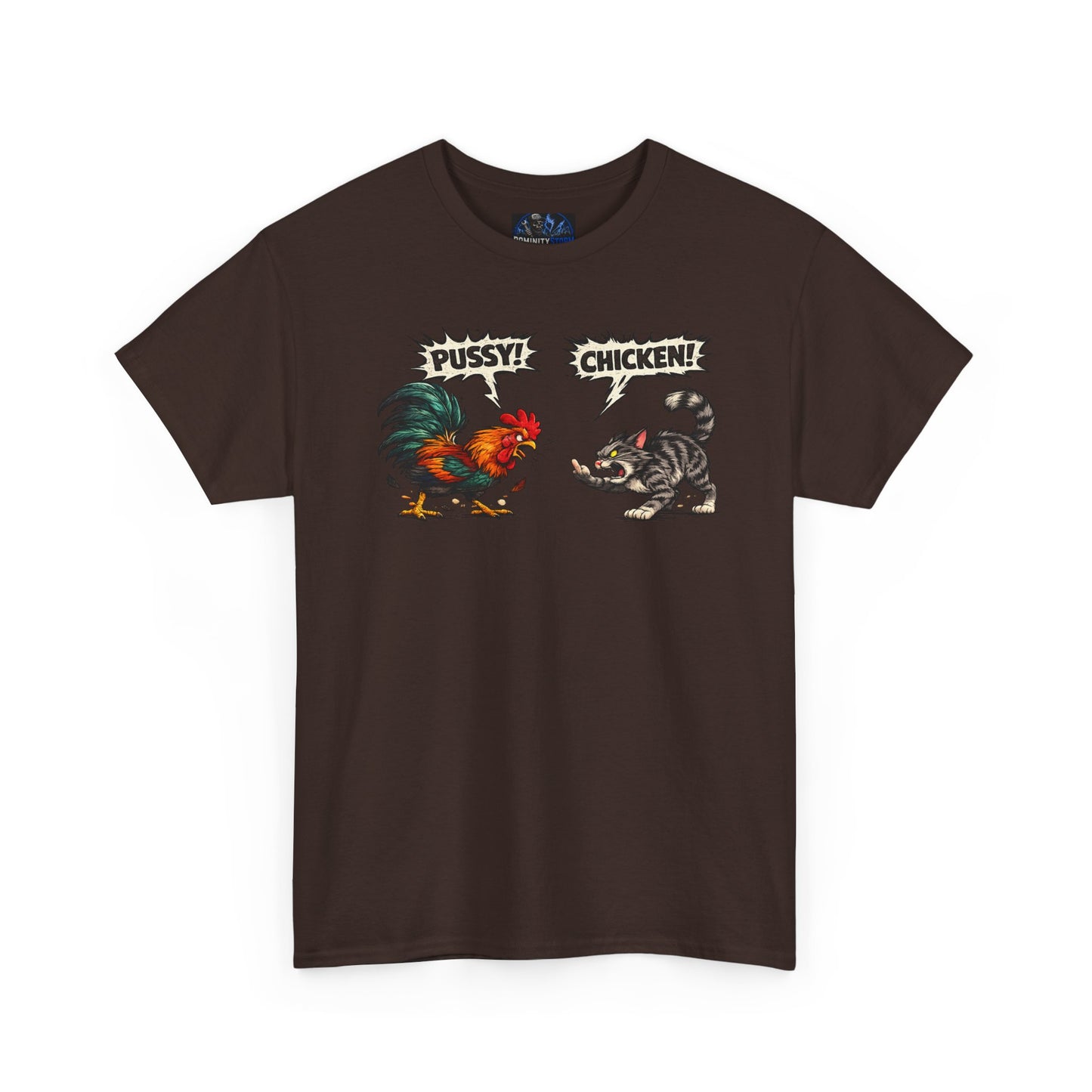 Rooster vs Cat Graphic Tee – "Pussy? Chicken?" Vintage Fight Cartoon T-Shirt