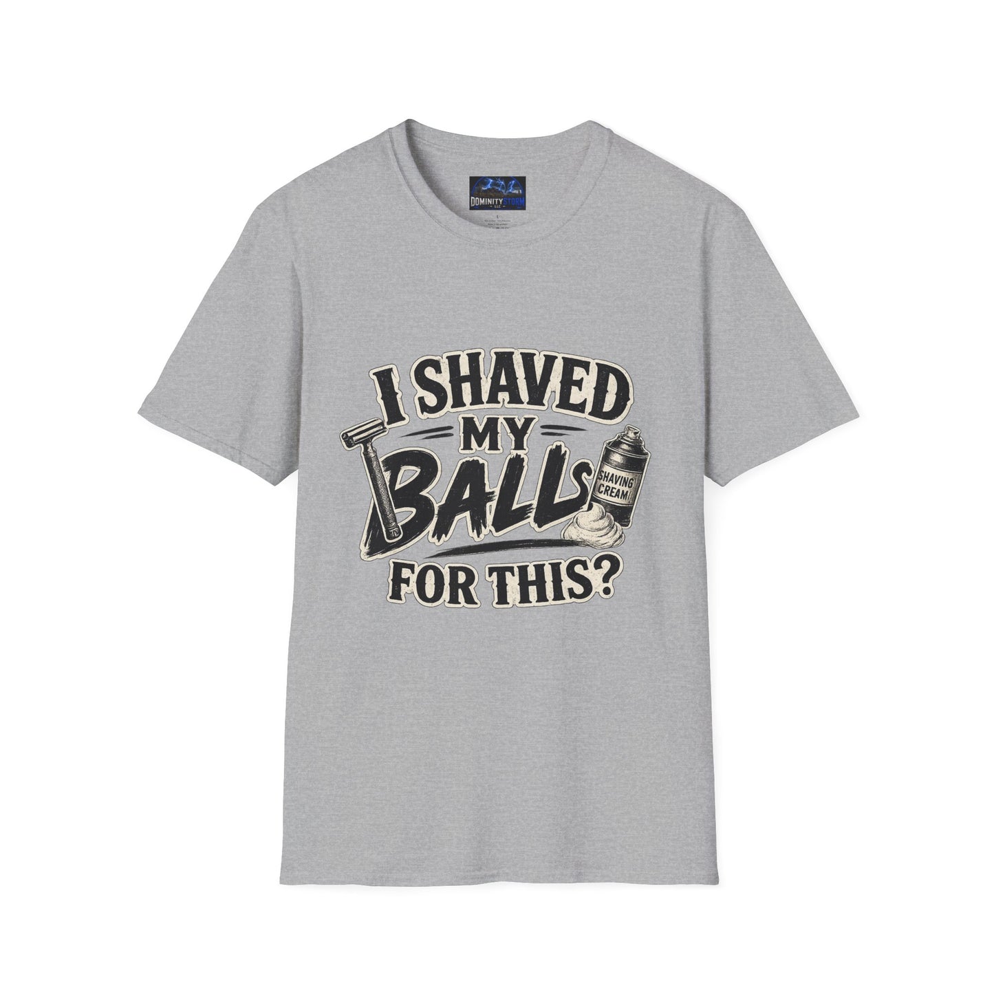 I Shaved My Balls T-Shirt — Funny Gag Tee with Retro Shaving Design