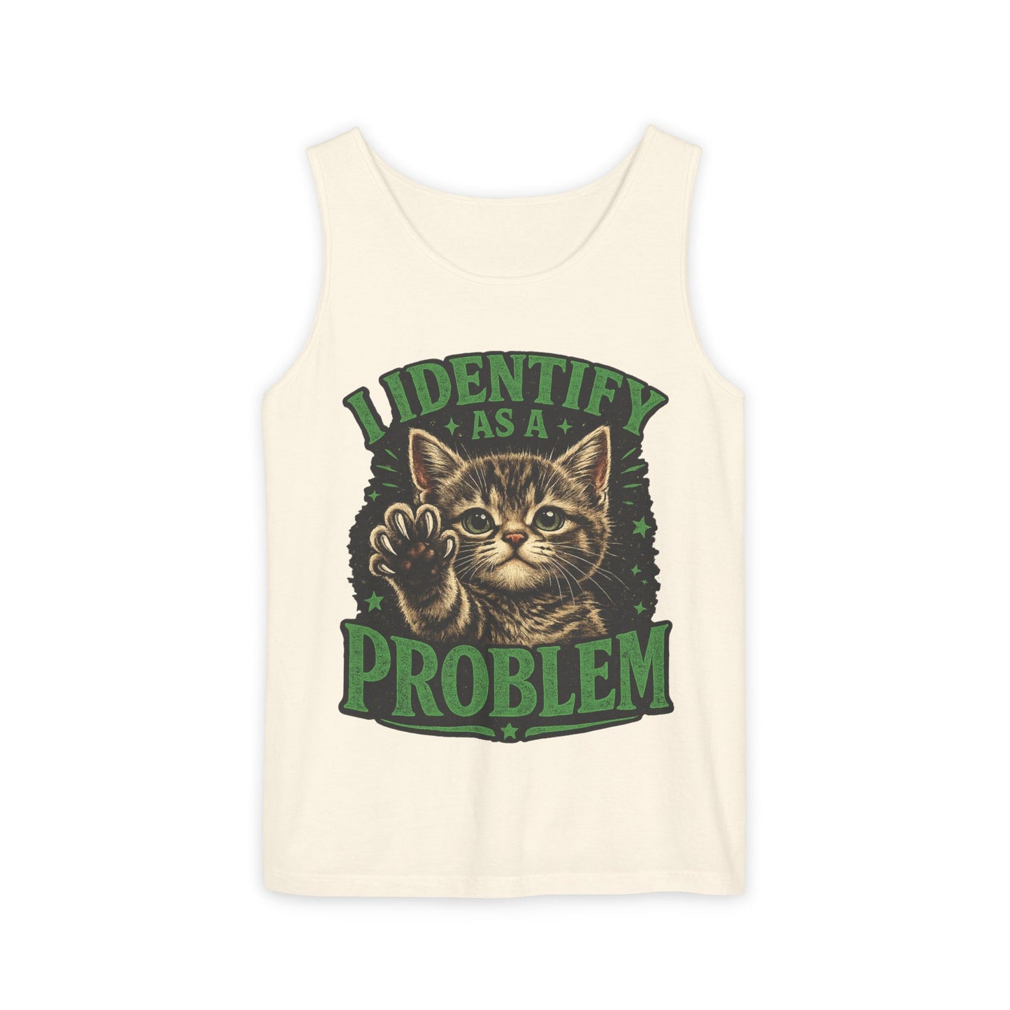 I Identify as a Problem Cat Tank Top — Funny Vintage Kitten Graphic Tank
