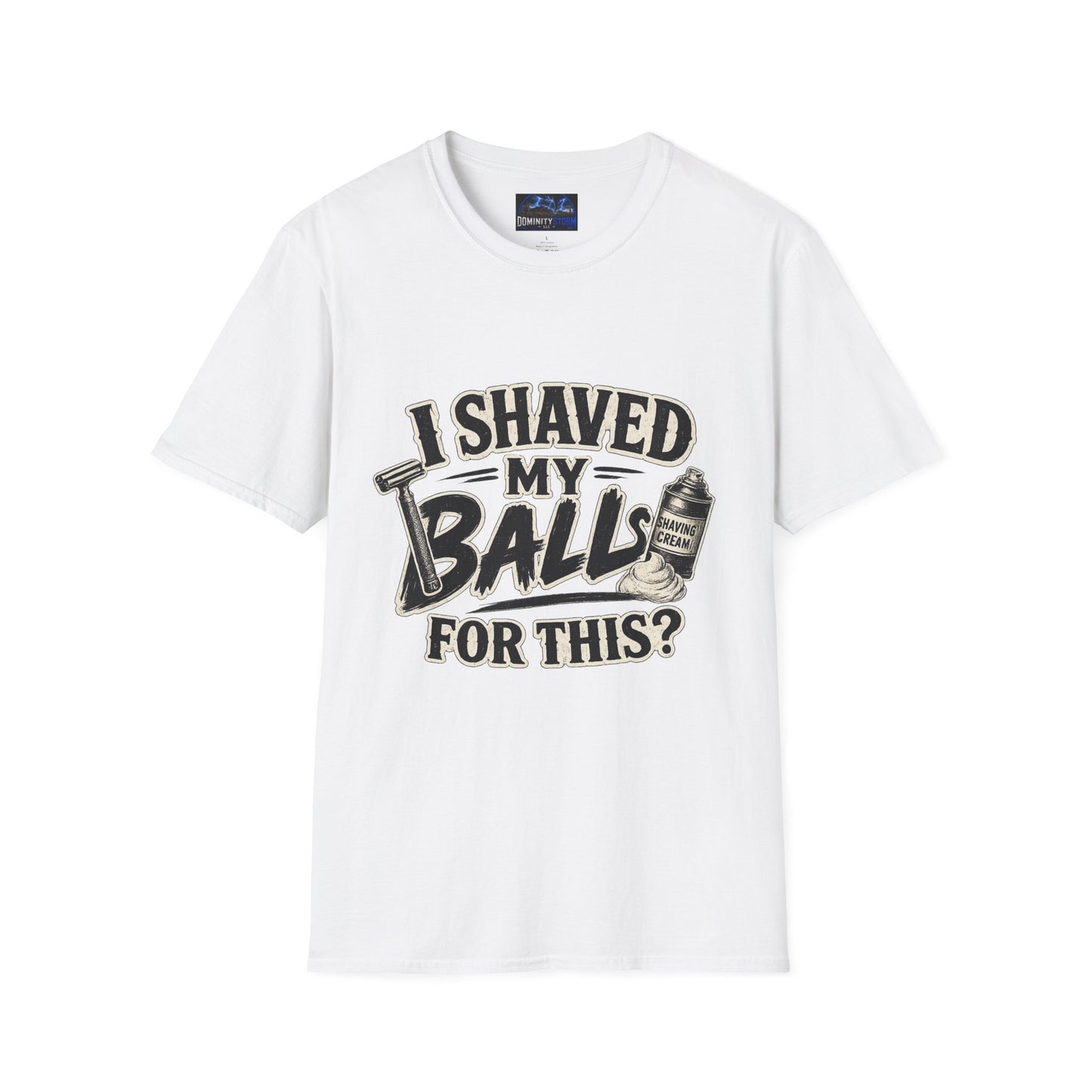 I Shaved My Balls T-Shirt — Funny Gag Tee with Retro Shaving Design