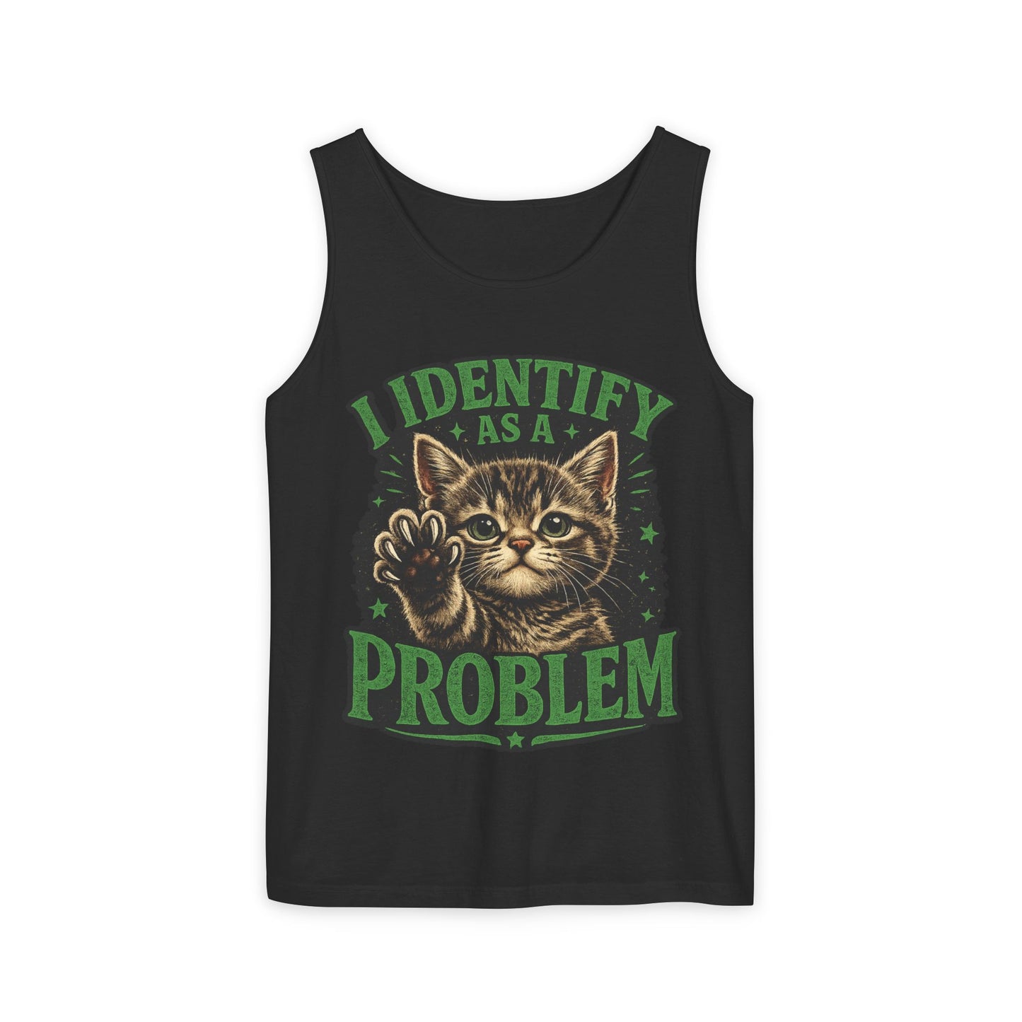 I Identify as a Problem Cat Tank Top — Funny Vintage Kitten Graphic Tank