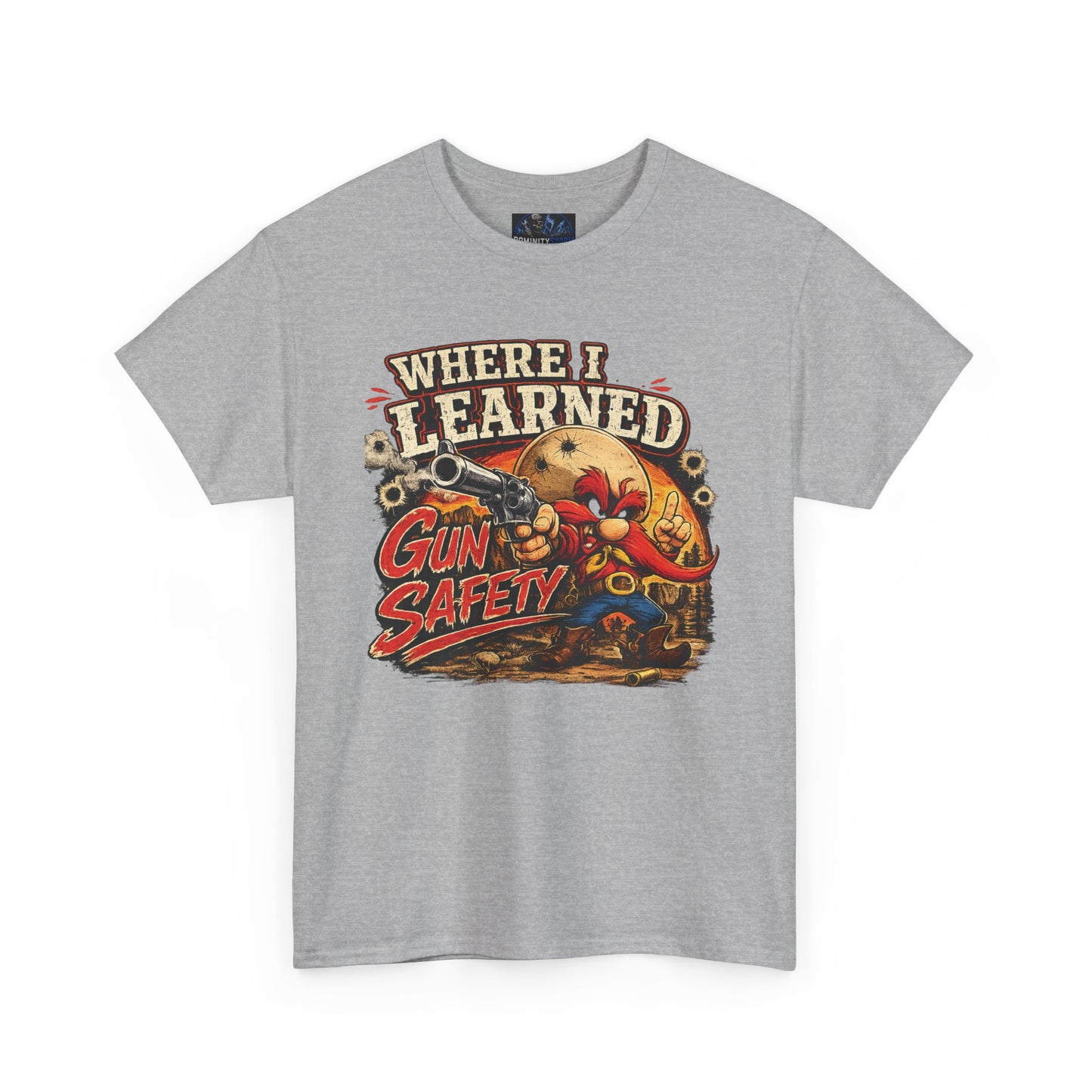 Where I Learned Gun Safety T-Shirt — Retro Cartoon Firearm Safety Tee