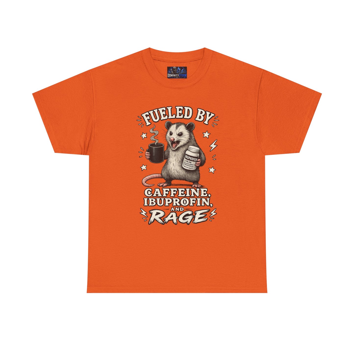 T-Shirt — Fueled by Caffeine, Ibuprofen & Rage Possum Coffee Humor Tee