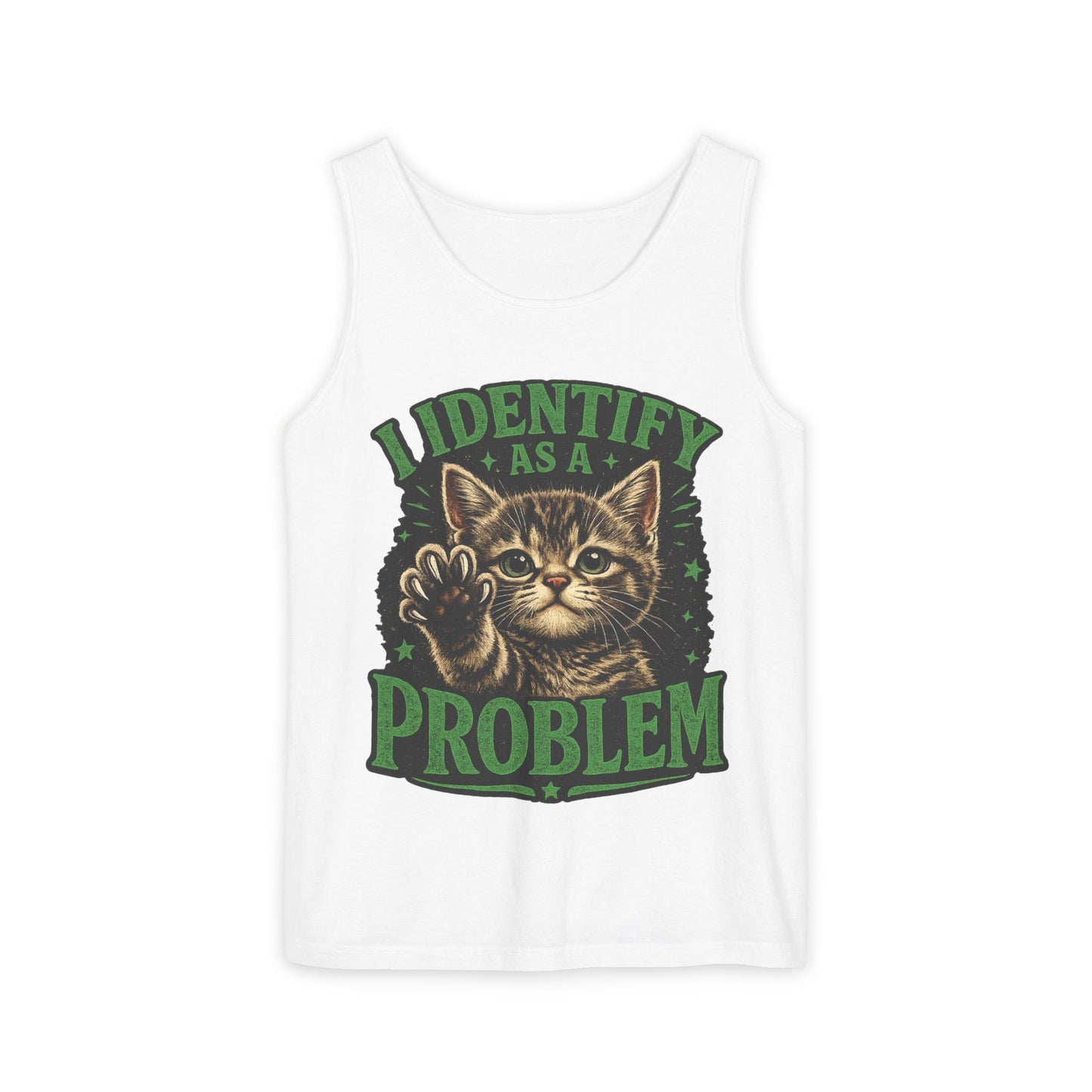 I Identify as a Problem Cat Tank Top — Funny Vintage Kitten Graphic Tank