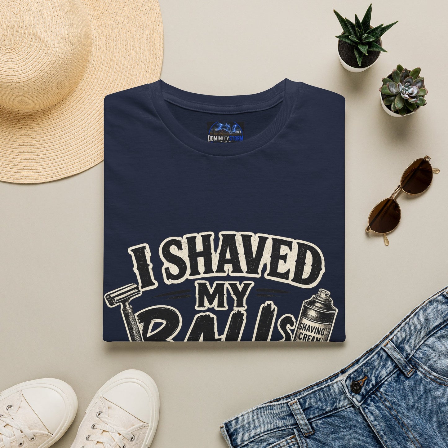 I Shaved My Balls T-Shirt — Funny Gag Tee with Retro Shaving Design