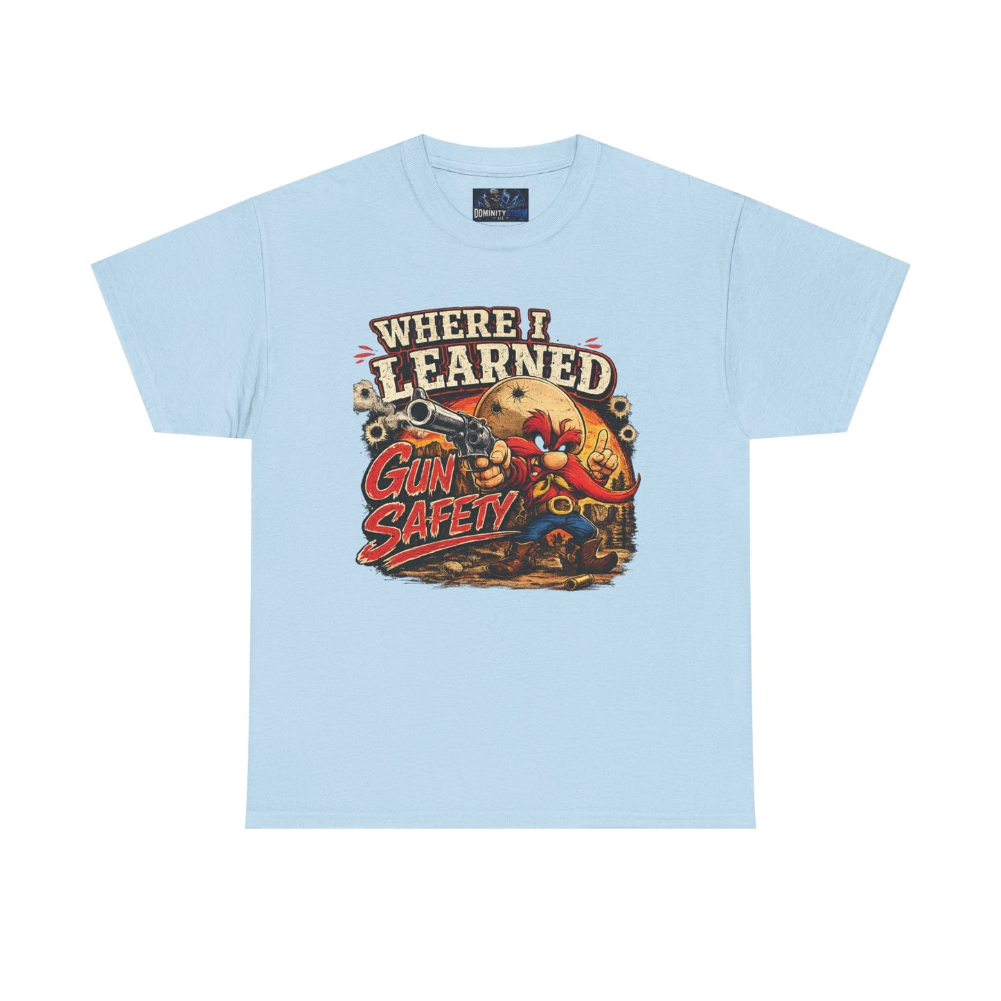 Where I Learned Gun Safety T-Shirt — Retro Cartoon Firearm Safety Tee