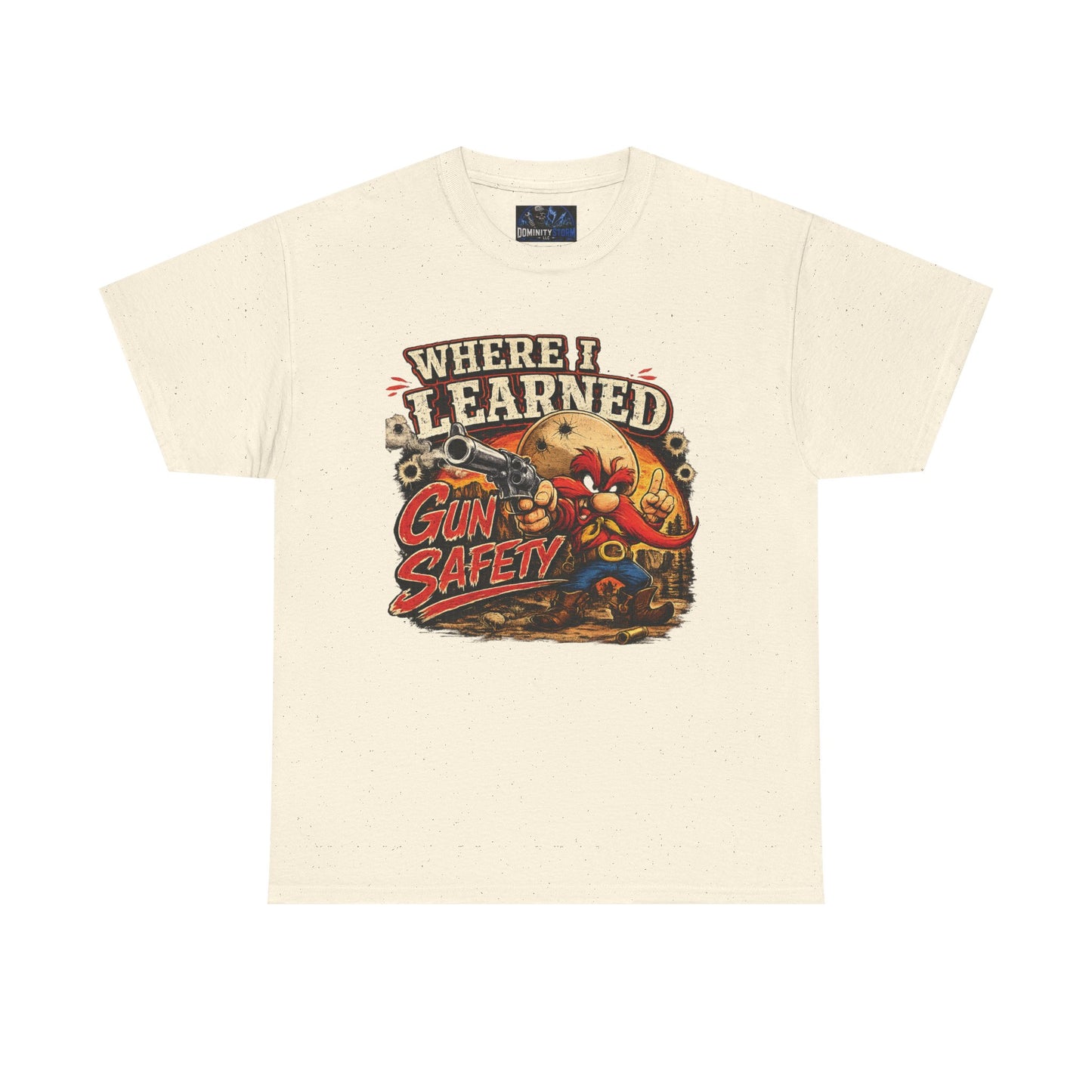 Where I Learned Gun Safety T-Shirt — Retro Cartoon Firearm Safety Tee
