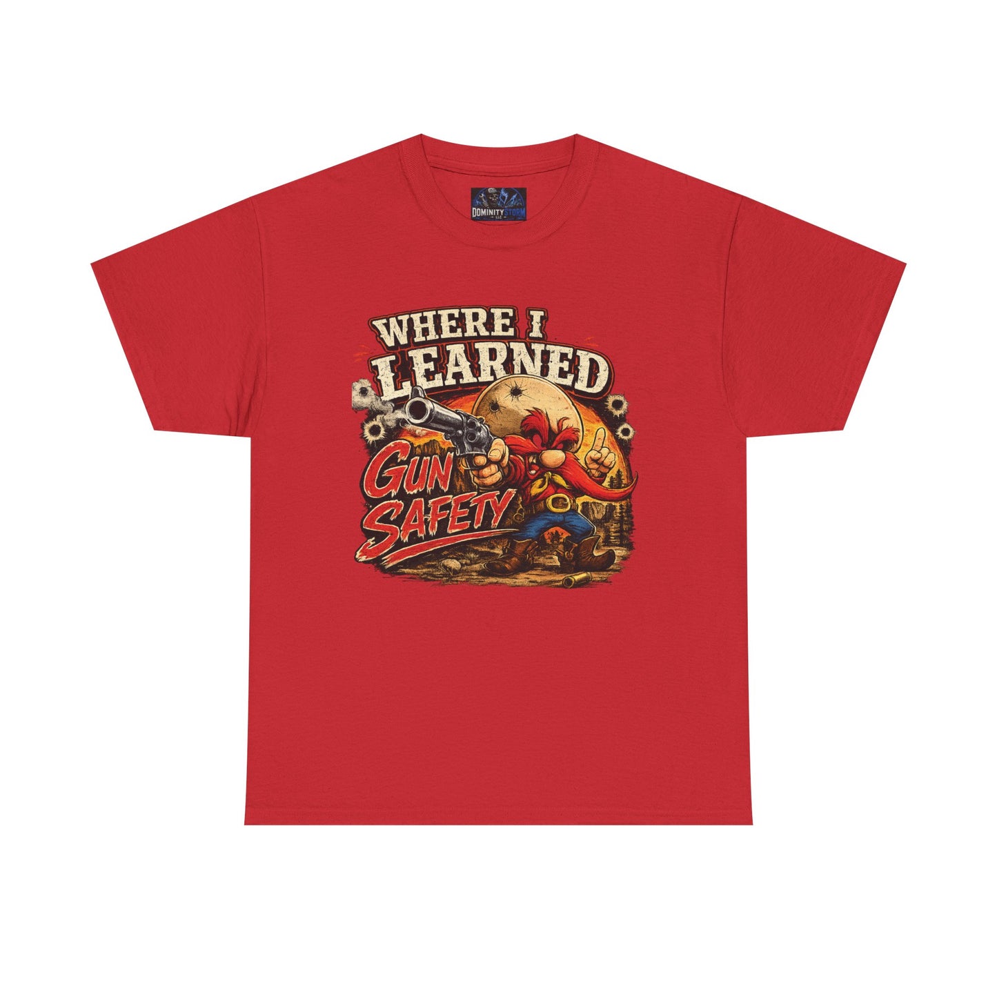 Where I Learned Gun Safety T-Shirt — Retro Cartoon Firearm Safety Tee