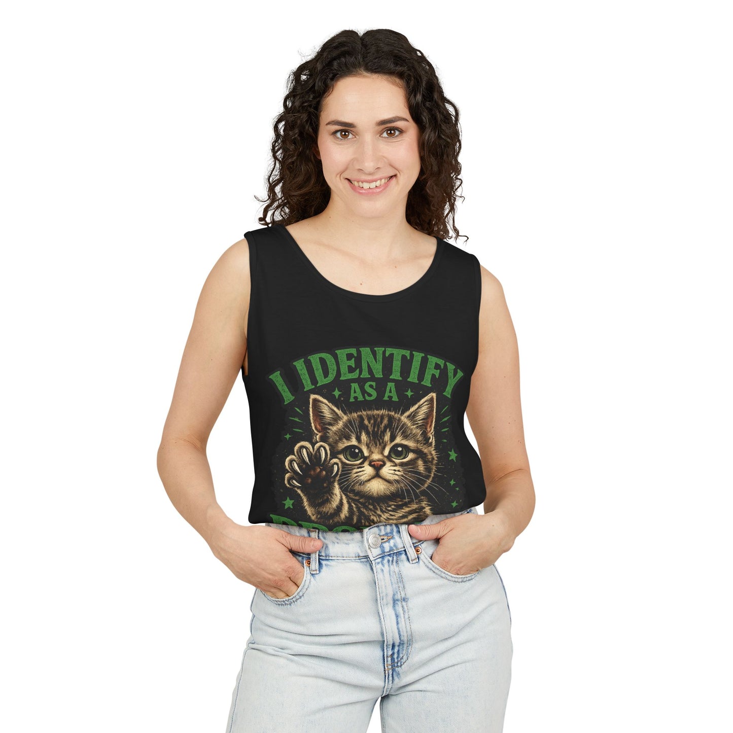 I Identify as a Problem Cat Tank Top — Funny Vintage Kitten Graphic Tank