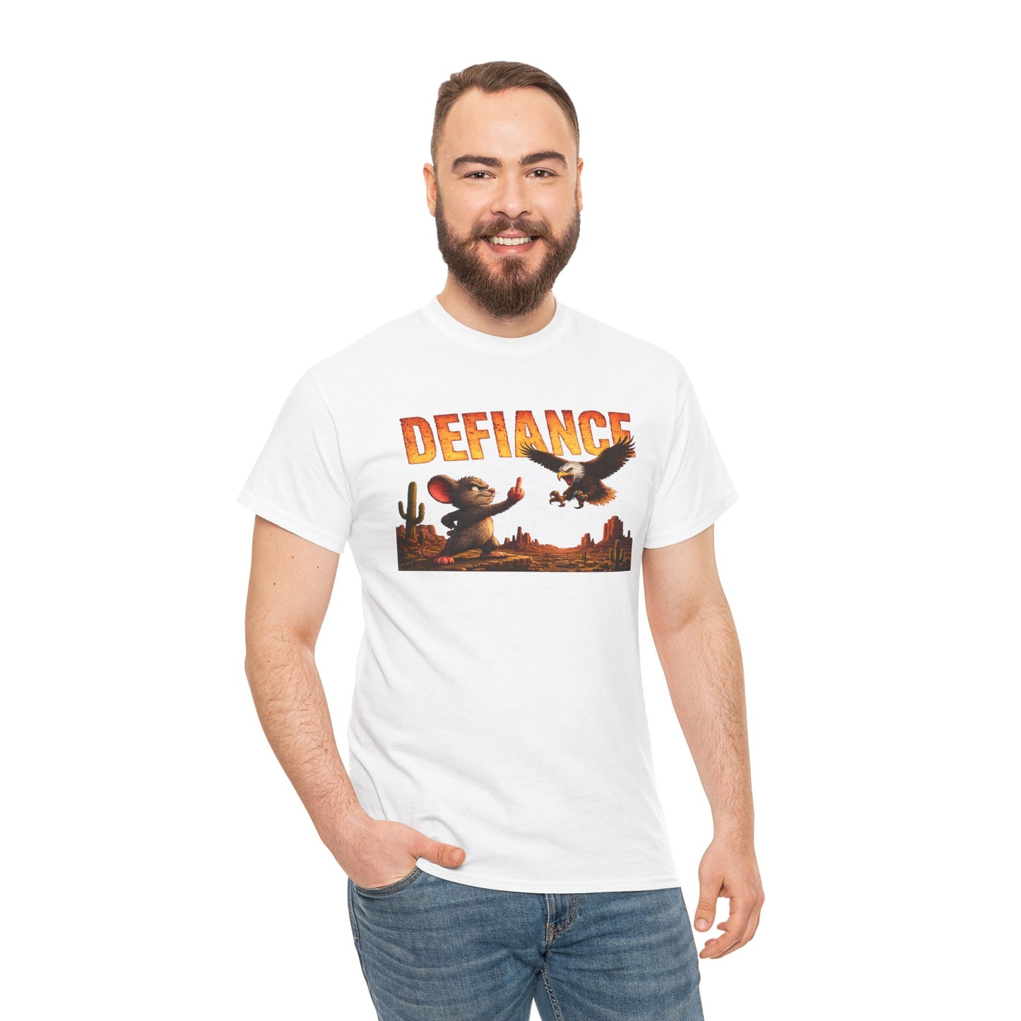 Defiance Desert Tee — Western Eagle & Cowboy Graphic T-Shirt