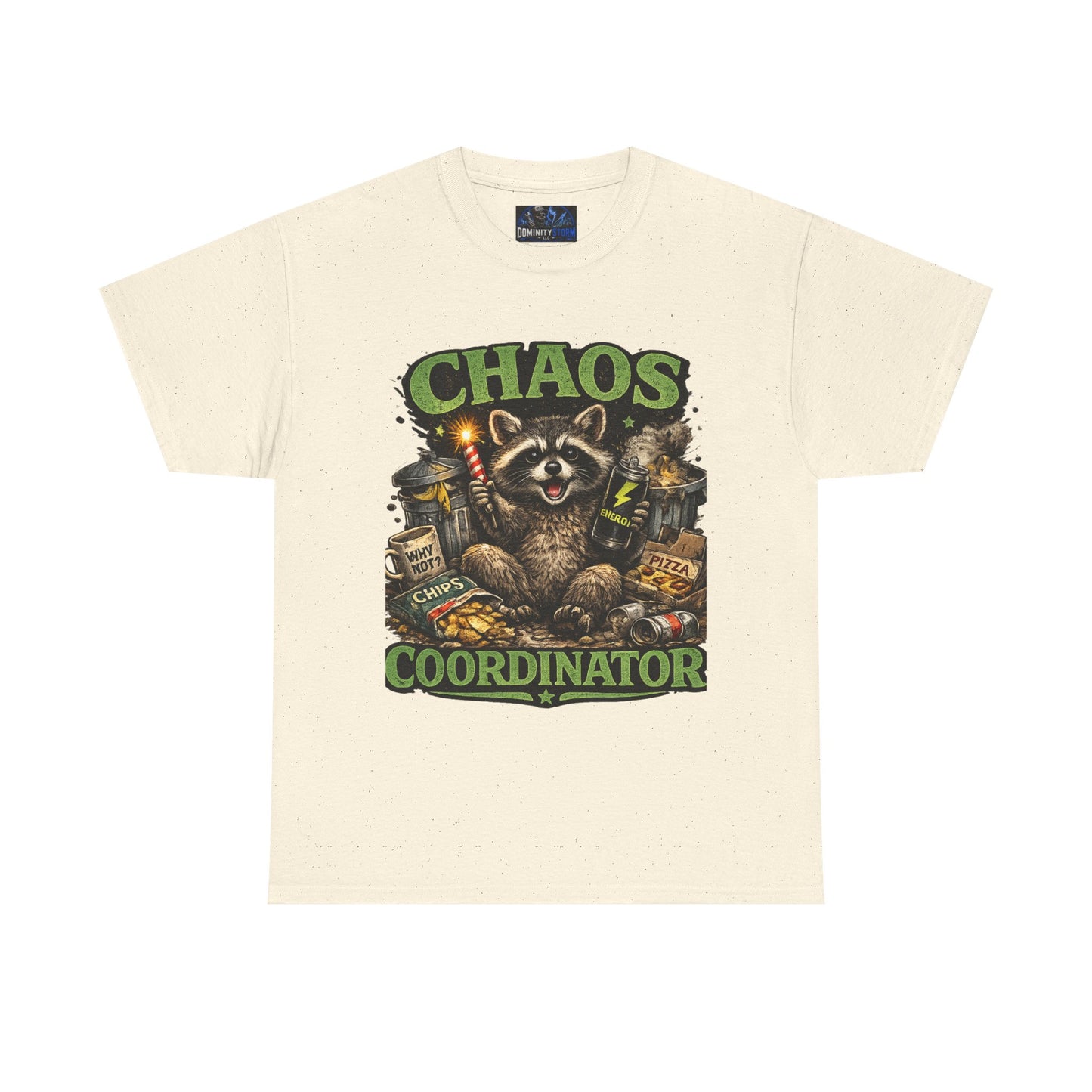 Chaos Coordinator T-Shirt — Funny Raccoon Graphic Tee for Gamers & Catastrophe Lovers