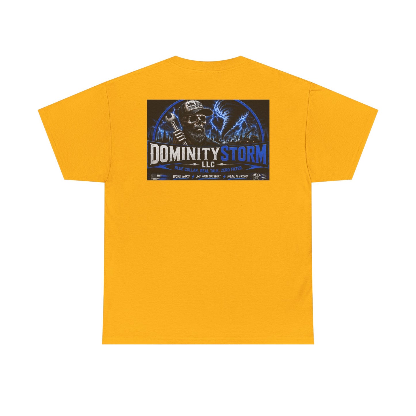 Dominity Storm LLC Graphic Tee — Lightning Skull Band Shirt