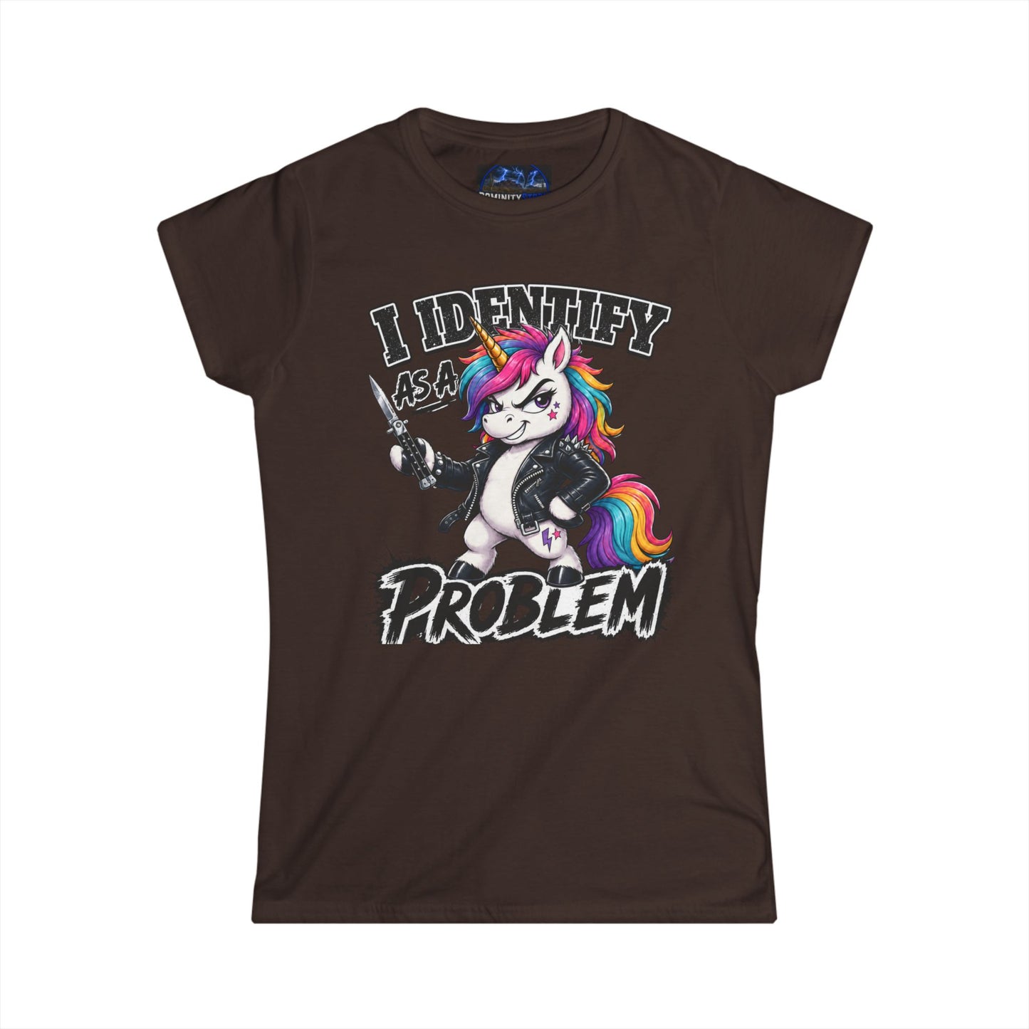 Graphic I Identify As A Problem Unicorn Tee — Funny Cute Unicorn Women's T-Shirt