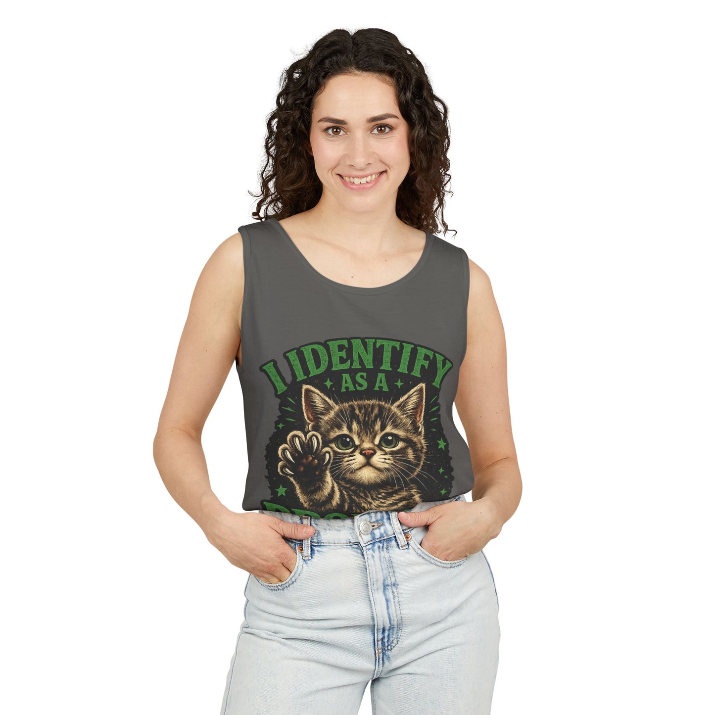 I Identify as a Problem Cat Tank Top — Funny Vintage Kitten Graphic Tank