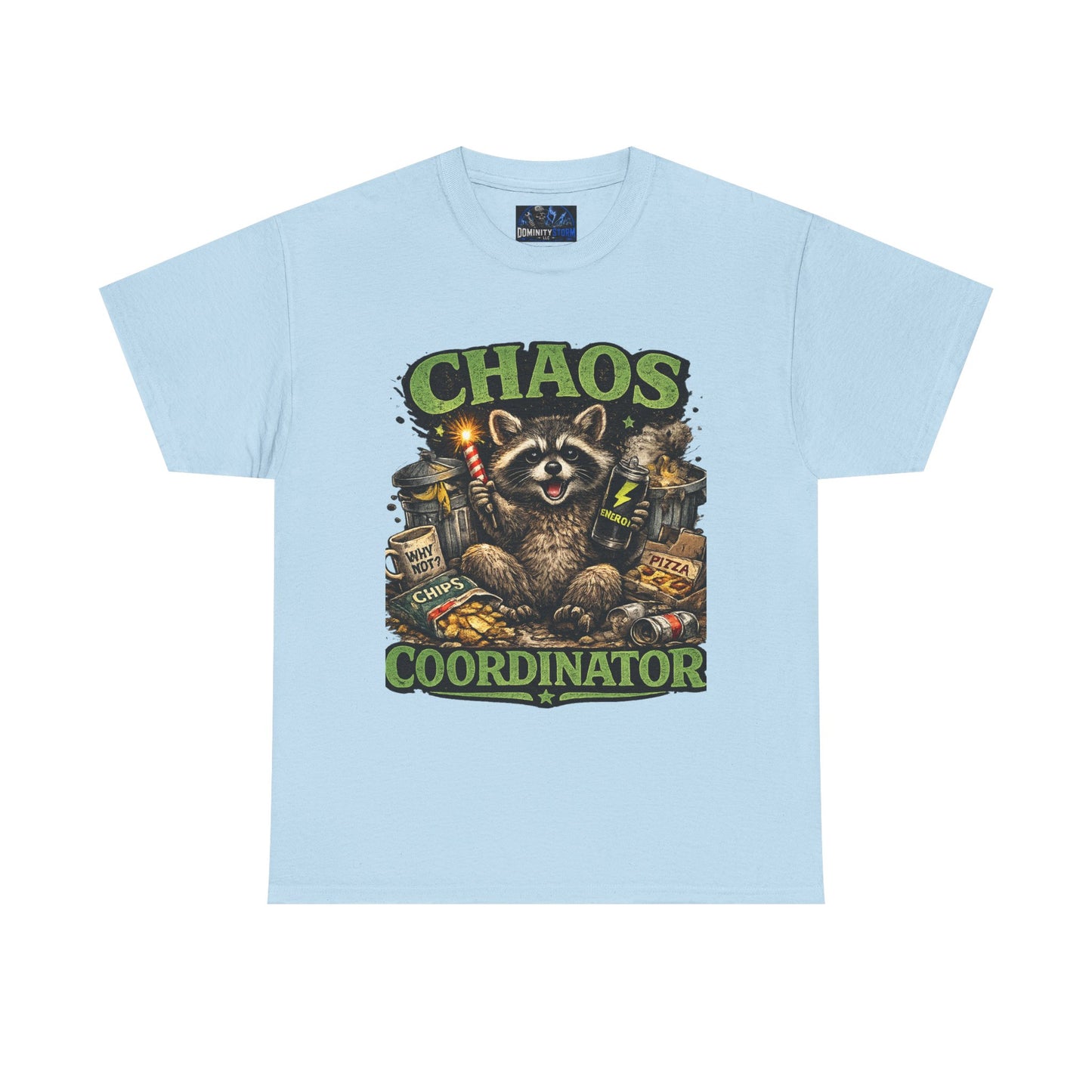 Chaos Coordinator T-Shirt — Funny Raccoon Graphic Tee for Gamers & Catastrophe Lovers