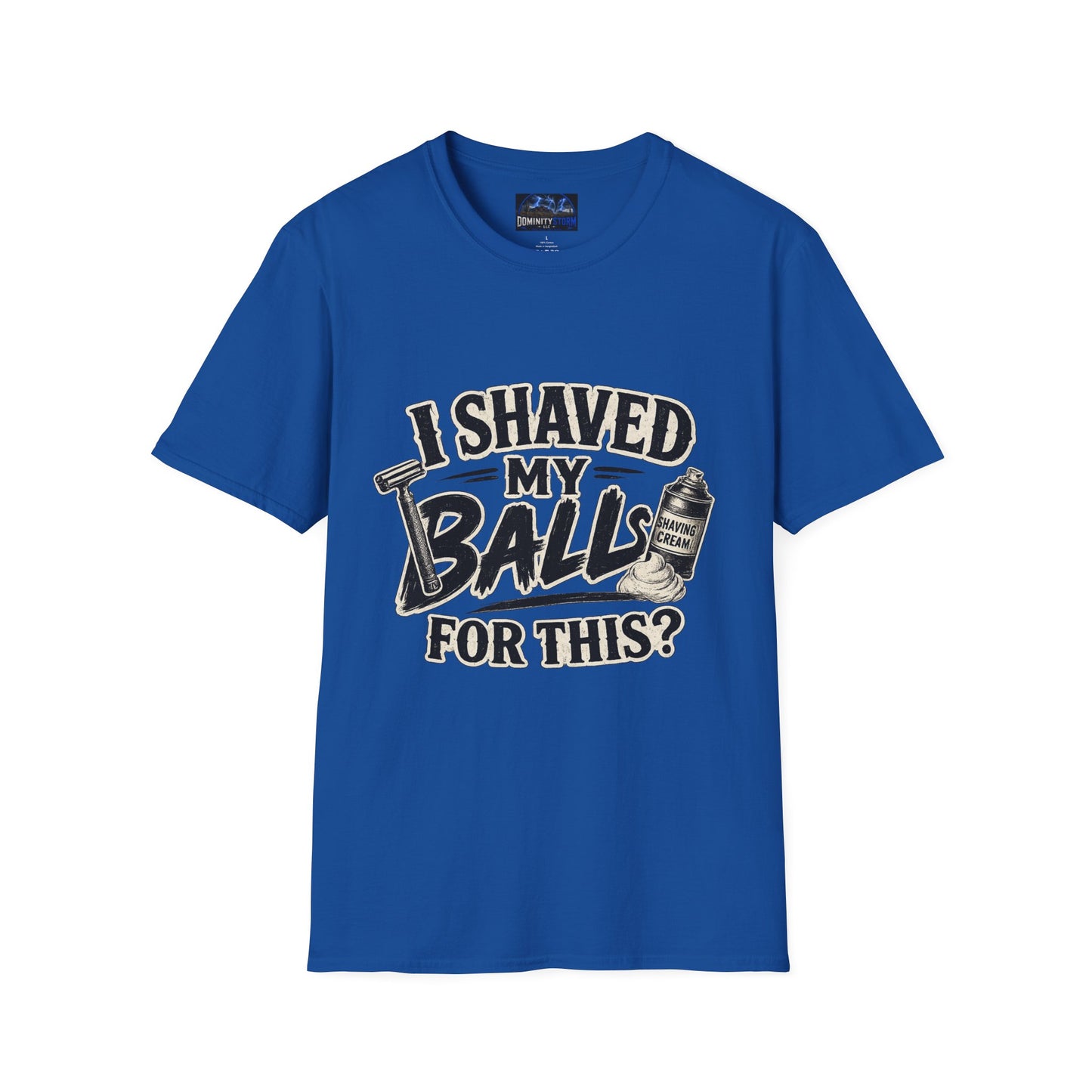 I Shaved My Balls T-Shirt — Funny Gag Tee with Retro Shaving Design