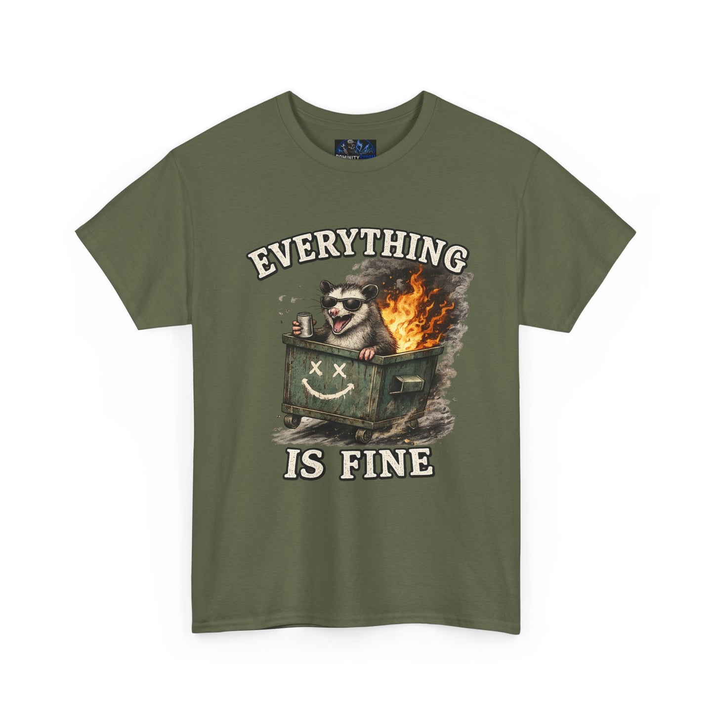 Everything Is Fine T-Shirt — Raccoon in Burning Dumpster Graphic Tee