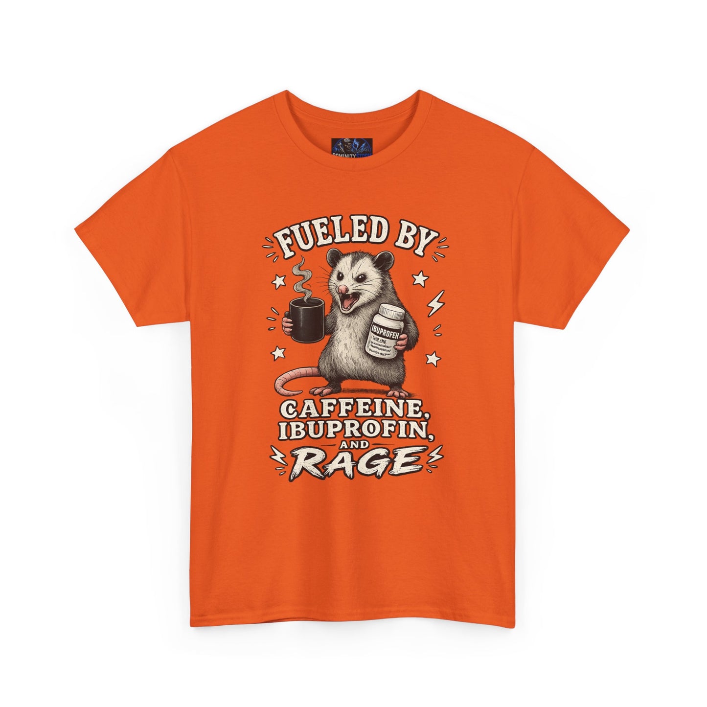 T-Shirt — Fueled by Caffeine, Ibuprofen & Rage Possum Coffee Humor Tee