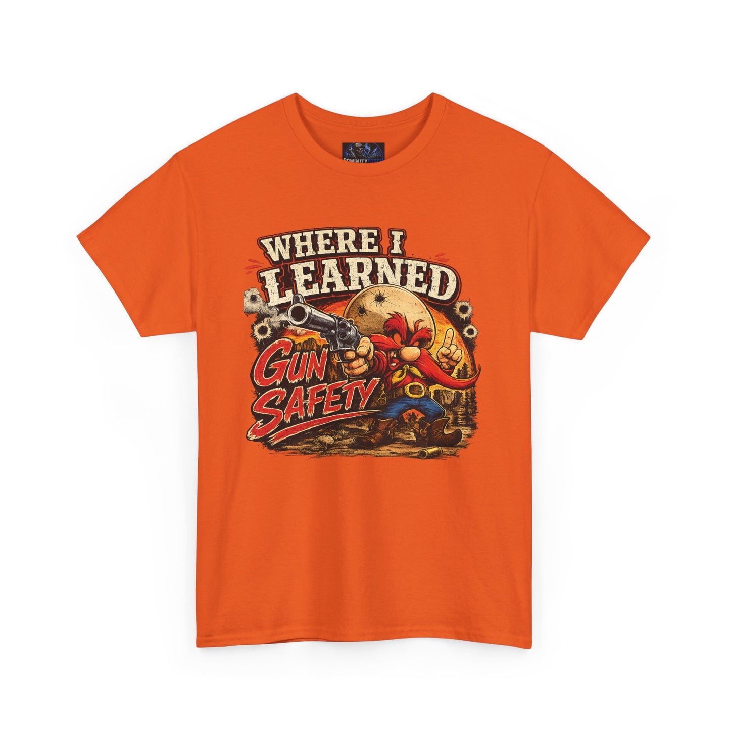 Where I Learned Gun Safety T-Shirt — Retro Cartoon Firearm Safety Tee