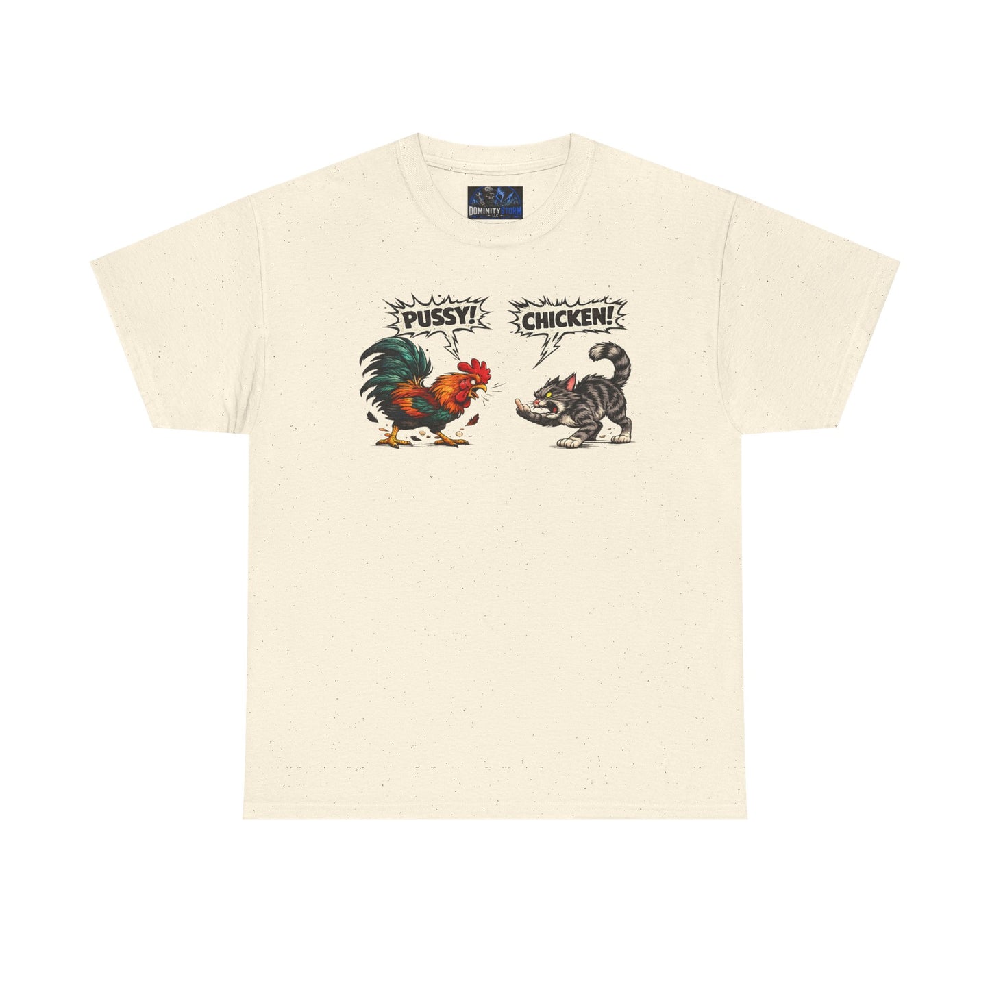 Rooster vs Cat Graphic Tee – "Pussy? Chicken?" Vintage Fight Cartoon T-Shirt