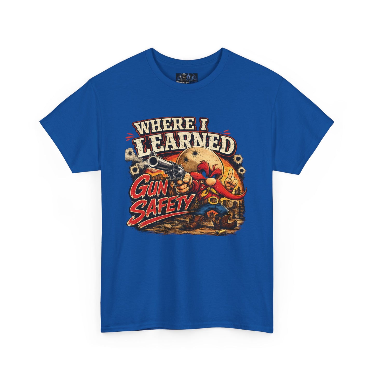 Where I Learned Gun Safety T-Shirt — Retro Cartoon Firearm Safety Tee