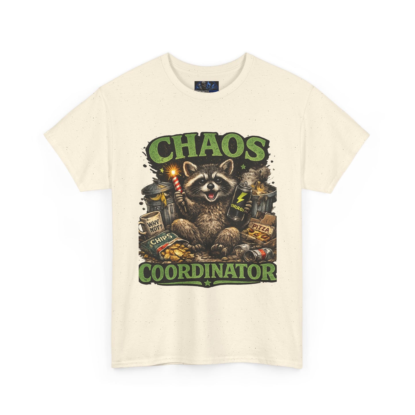 Chaos Coordinator T-Shirt — Funny Raccoon Graphic Tee for Gamers & Catastrophe Lovers