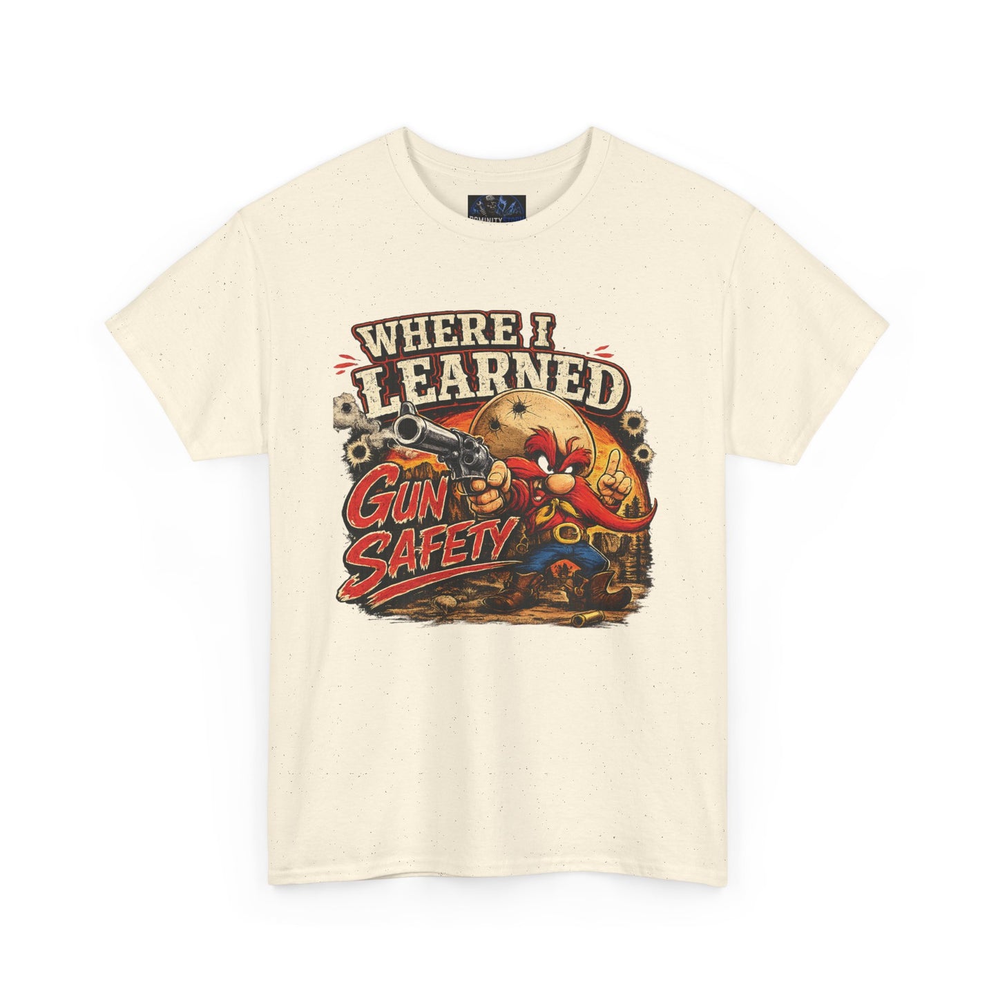 Where I Learned Gun Safety T-Shirt — Retro Cartoon Firearm Safety Tee