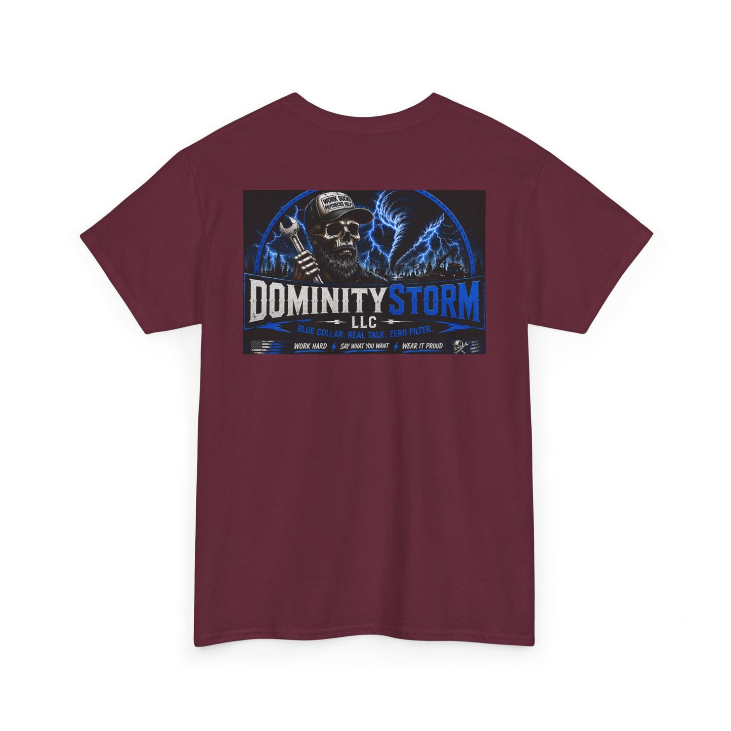 Dominity Storm LLC Graphic Tee — Lightning Skull Band Shirt