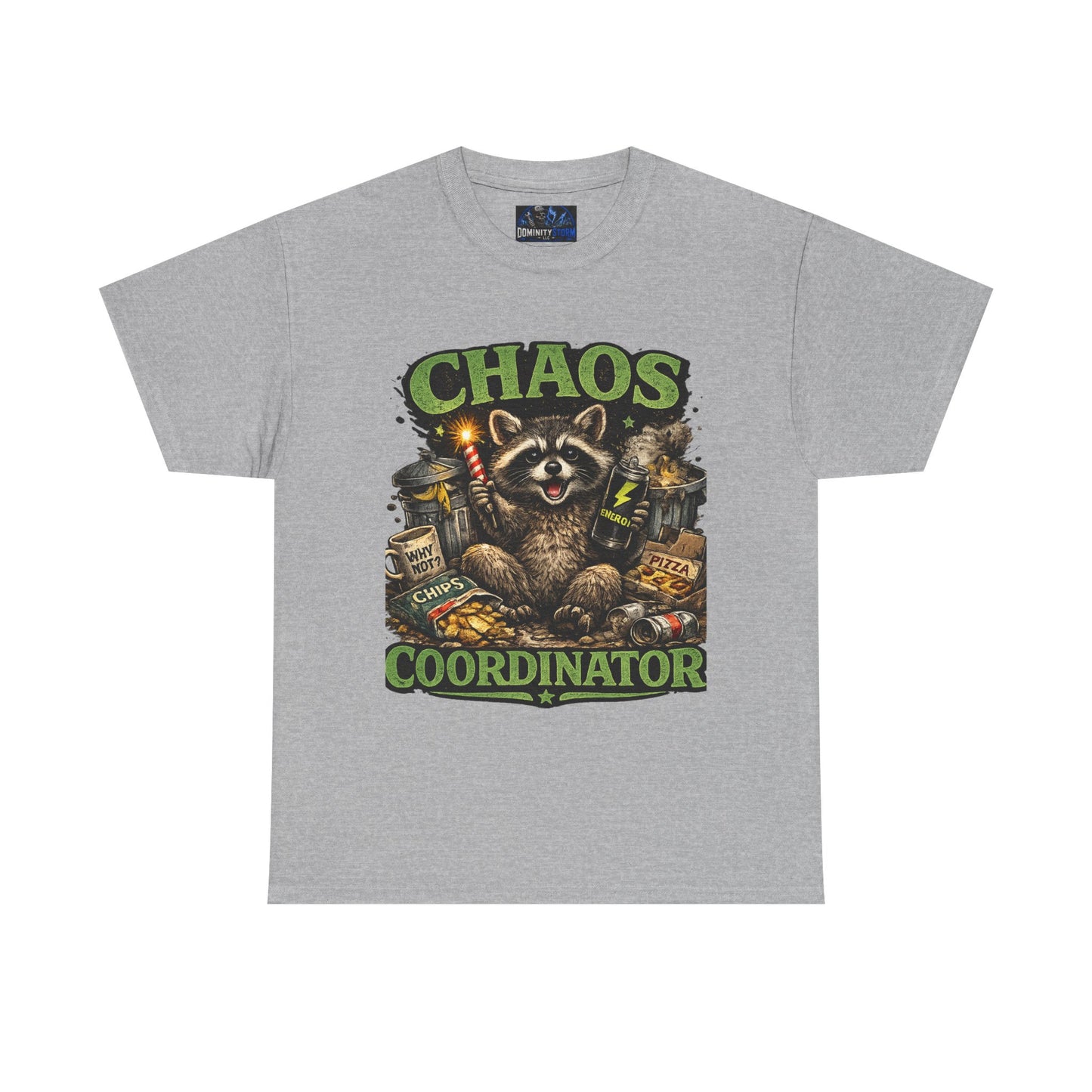 Chaos Coordinator T-Shirt — Funny Raccoon Graphic Tee for Gamers & Catastrophe Lovers