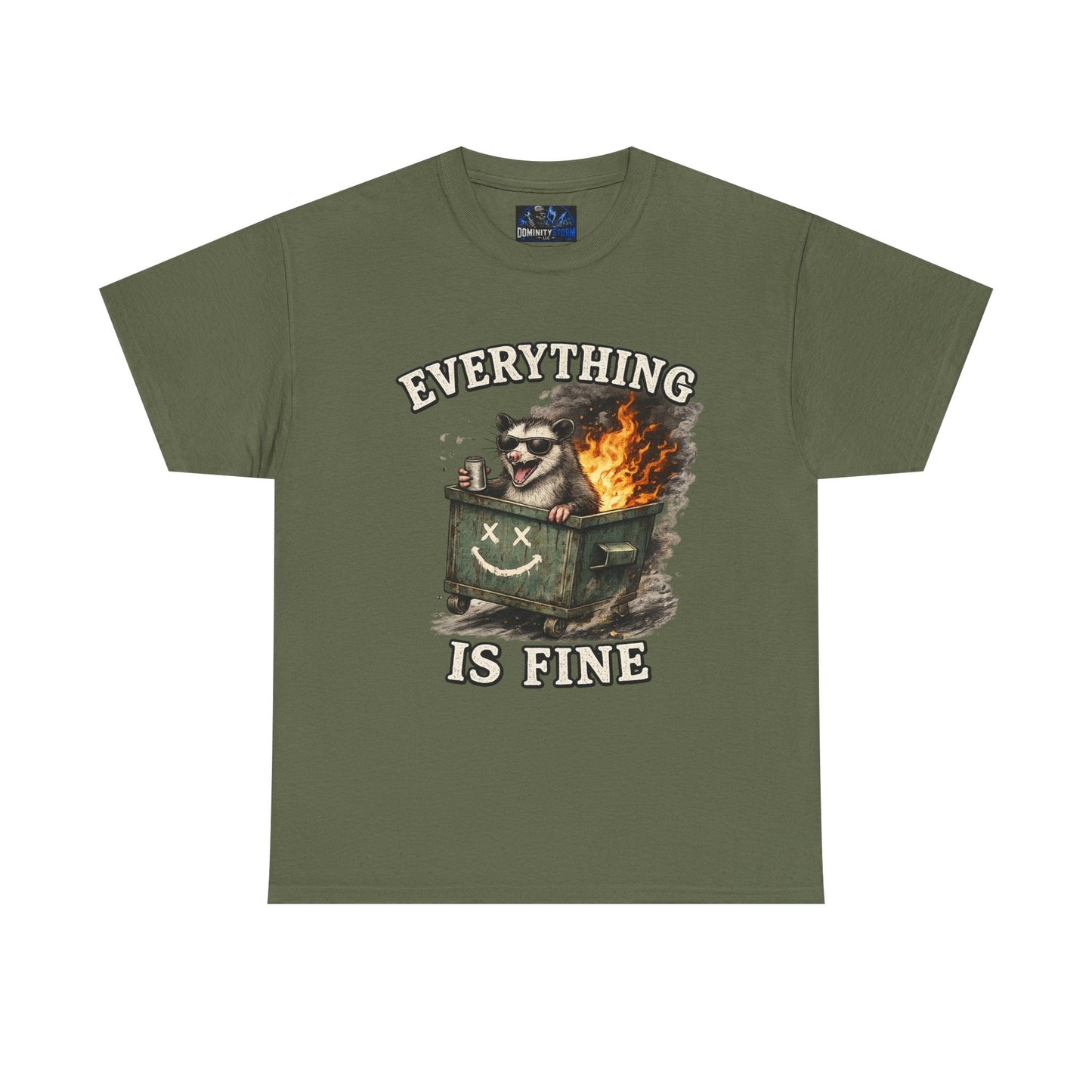 Everything Is Fine T-Shirt — Raccoon in Burning Dumpster Graphic Tee