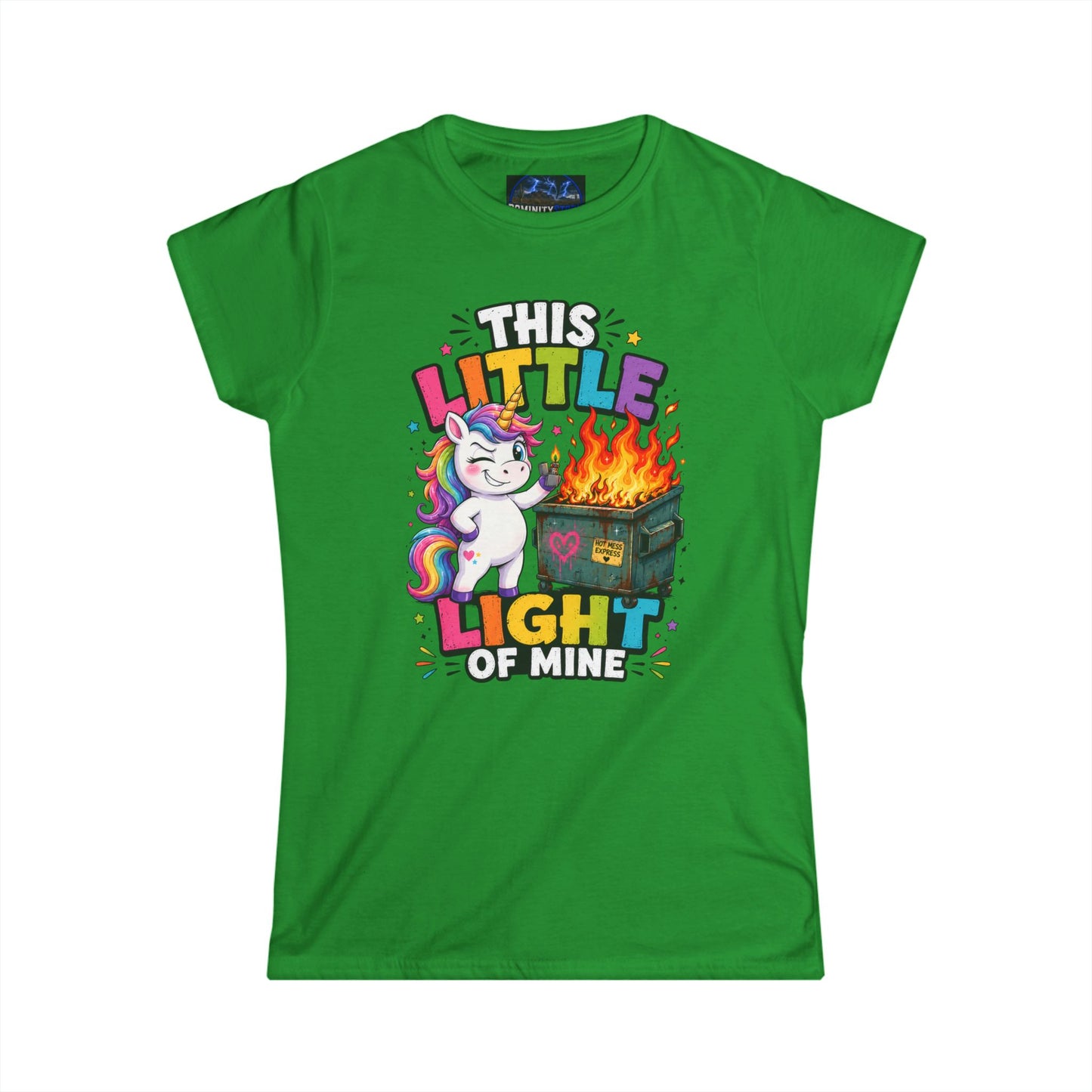 Humorous This Little Light of Mine Unicorn Tee — Funny Rainbow Dumpster Fire Women’s T‑Shirt