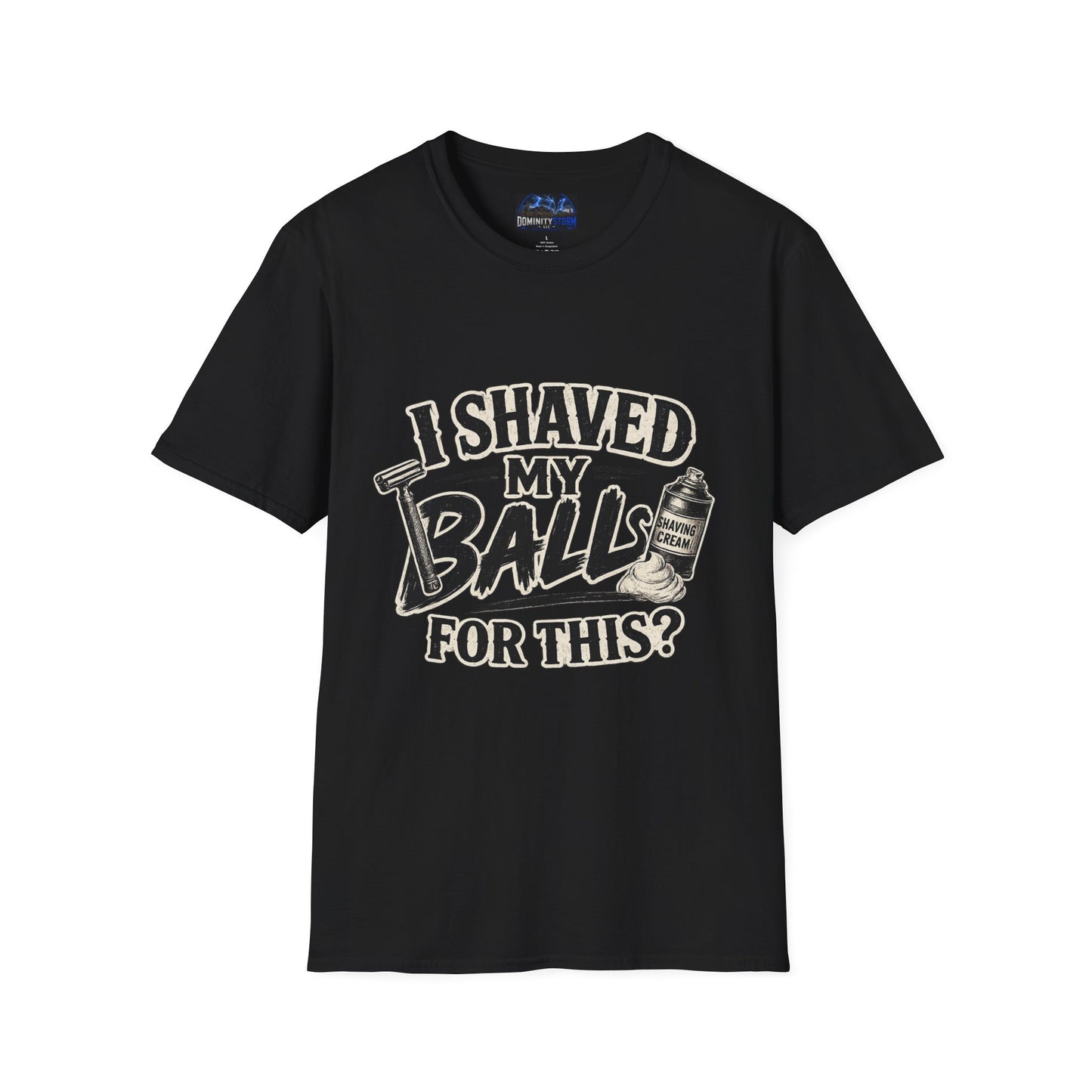 I Shaved My Balls T-Shirt — Funny Gag Tee with Retro Shaving Design