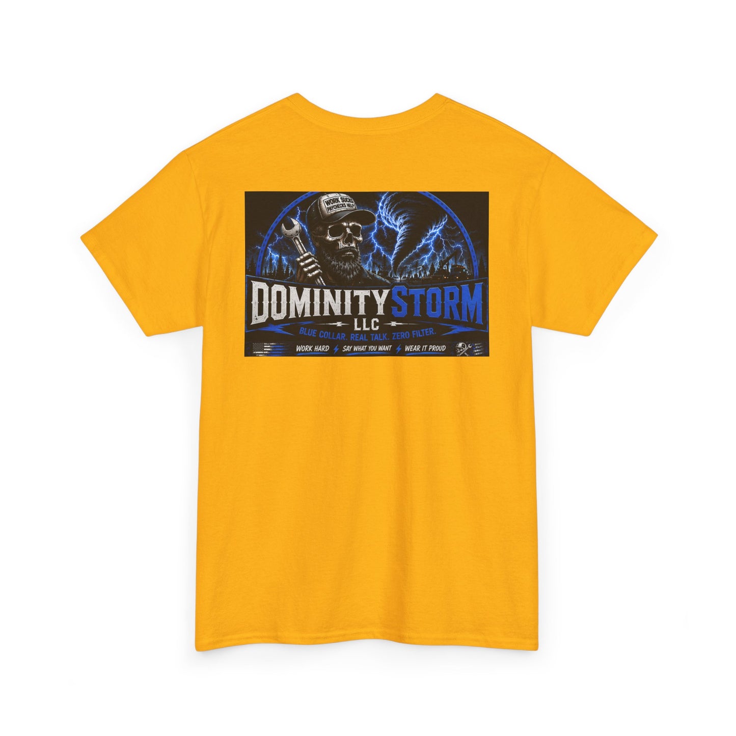 Dominity Storm LLC Graphic Tee — Lightning Skull Band Shirt