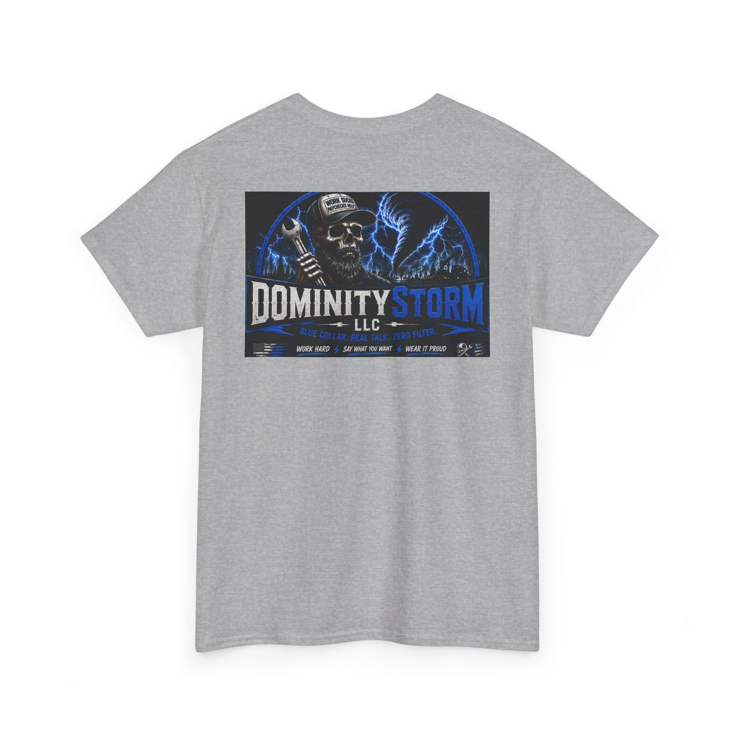 Dominity Storm LLC Graphic Tee — Lightning Skull Band Shirt